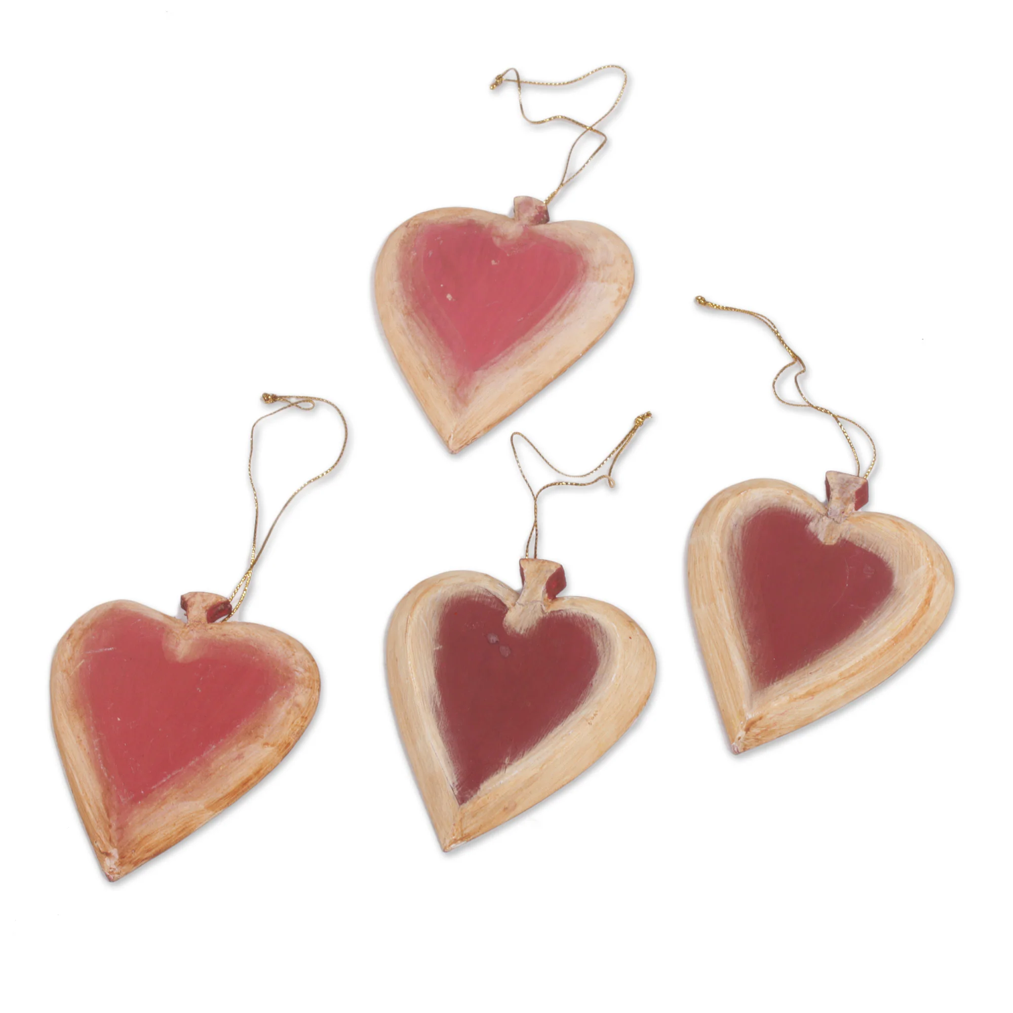 Ruby Hearts Set of Four Painted Wood Heart Ornaments from Bali - Image 4