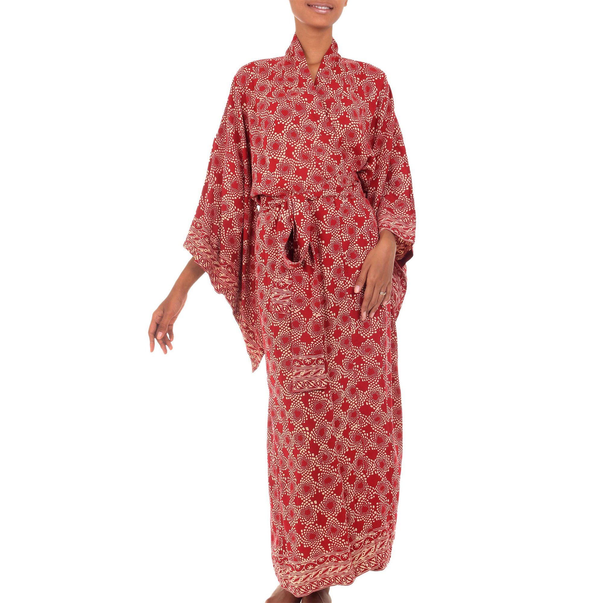 Ruby Red Hand Crafted Batik Robe - Image 2