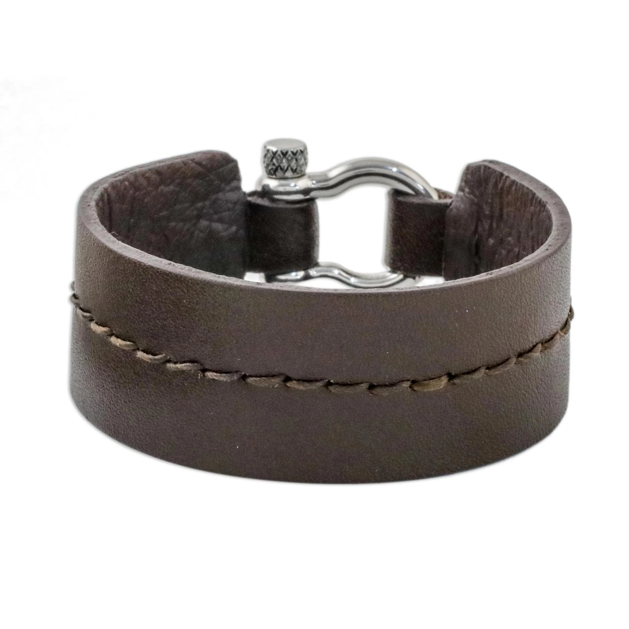 Rugged Femme Rugged Women's Brown Leather Bracelet with Shackle Clasp - Image 2