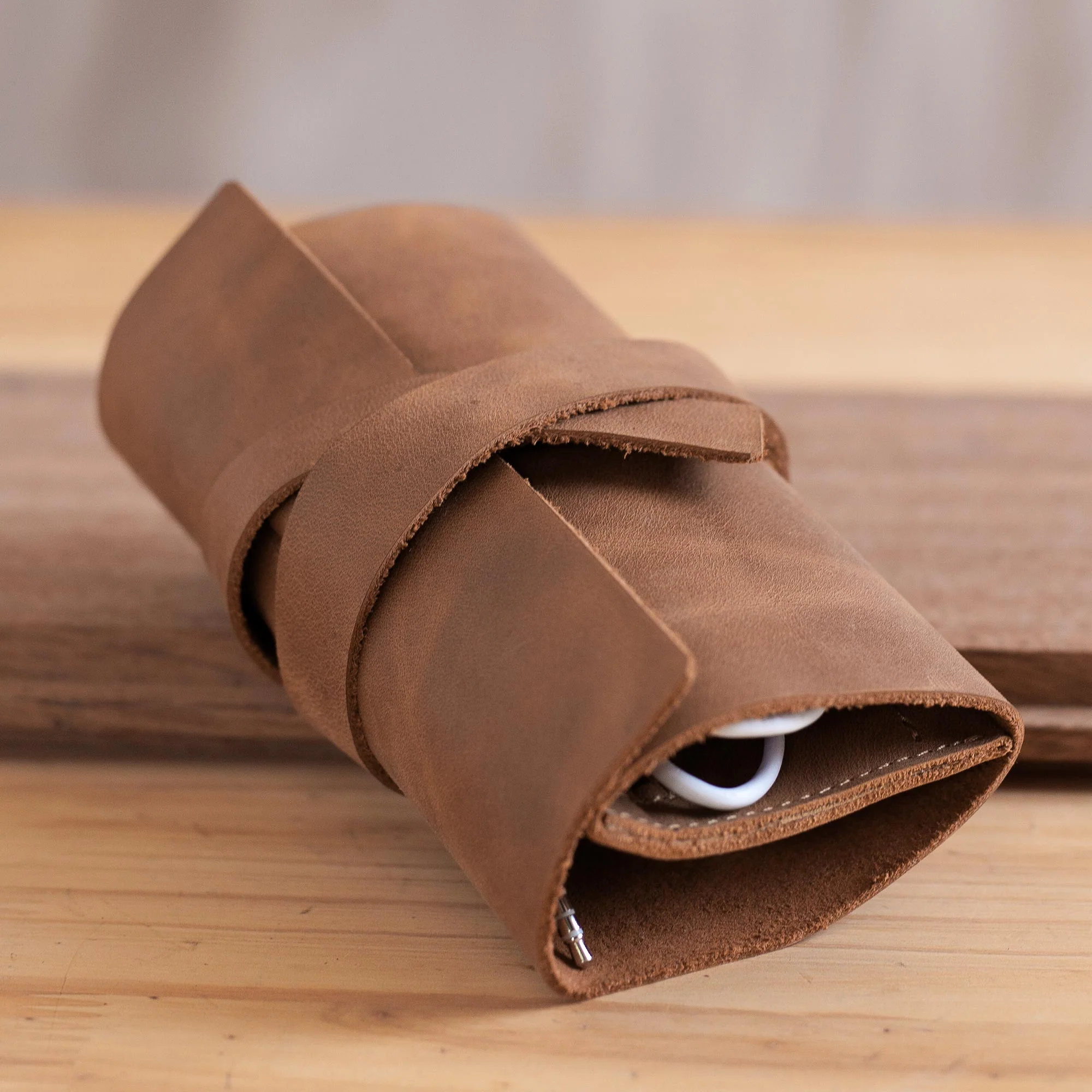 Rugged Modernity Handmade Leather Cable Case from Peru - Image 3