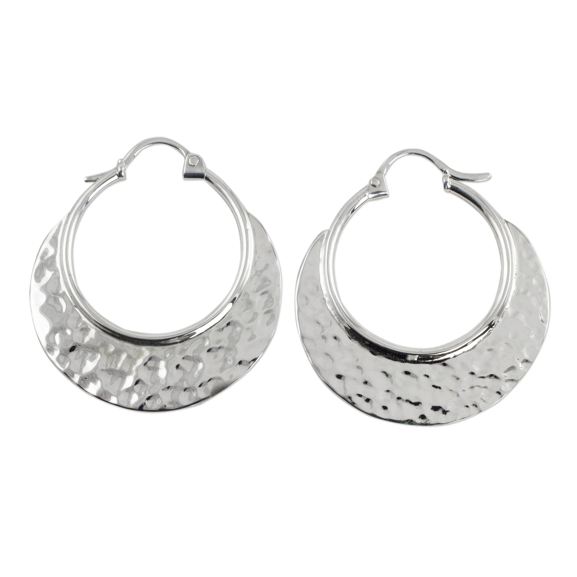Rustic Elegance Hand Crafted Sterling Silver Hammered Hoop Earrings - Image 2