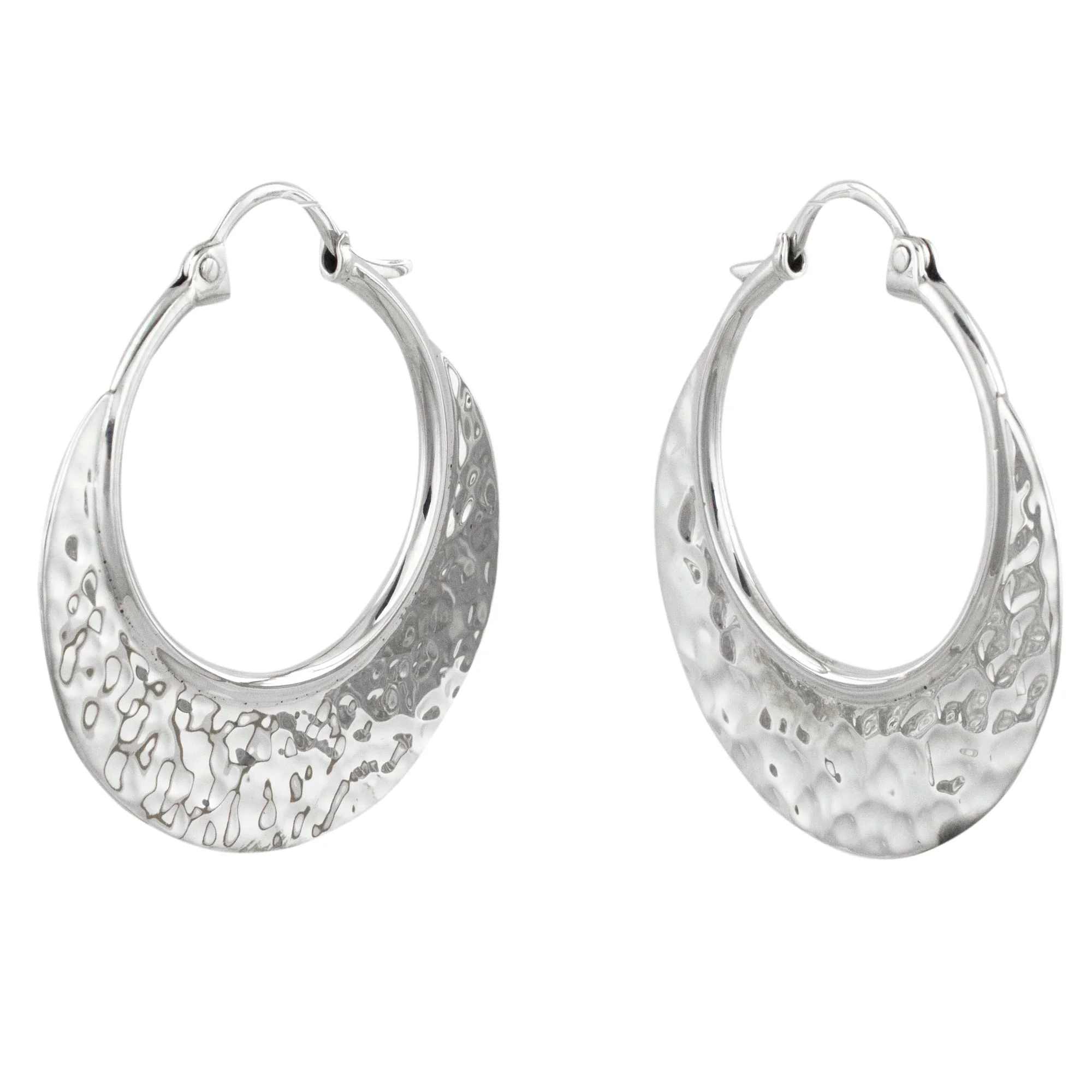 Rustic Elegance Hand Crafted Sterling Silver Hammered Hoop Earrings - Image 3