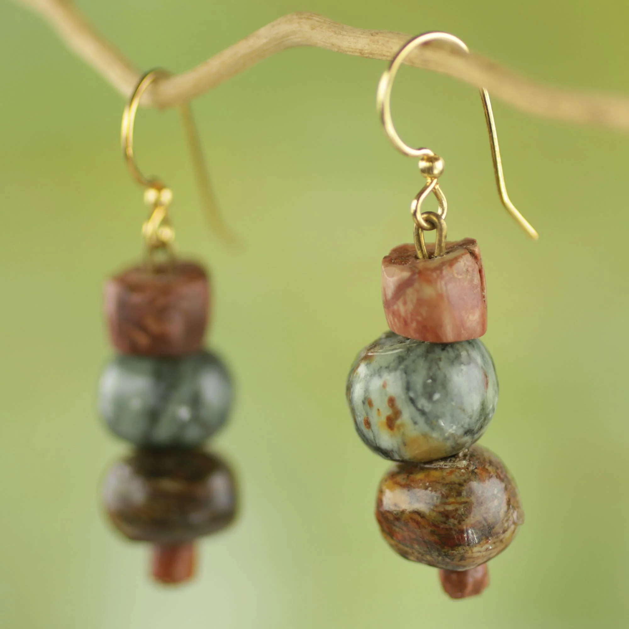 Rustic Joy Soapstone and Bauxite Bead Dangle Earrings from Ghana - Image 3