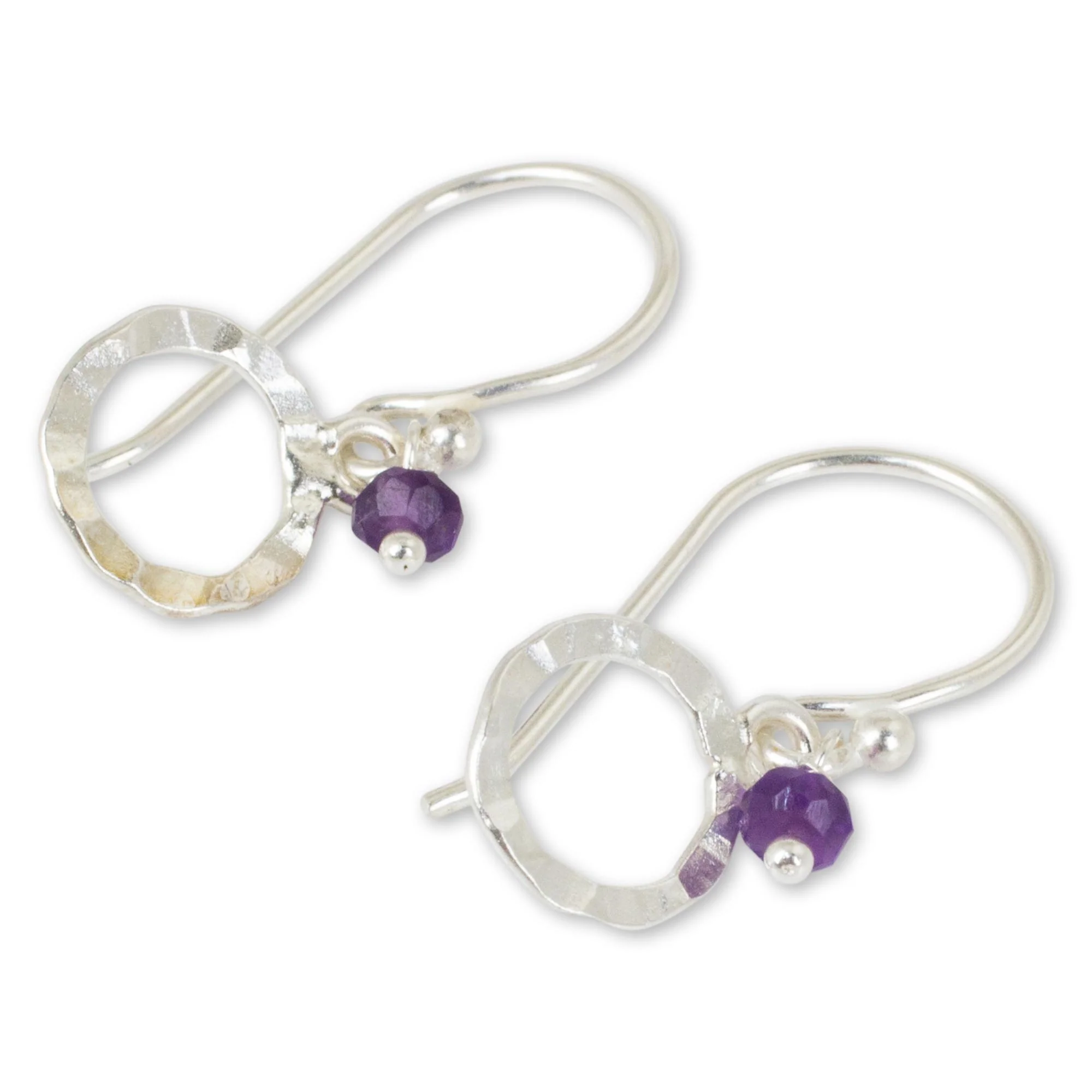 Rustic Modern Artisan Crafted Sterling Silver Earrings with Amethyst - Image 3
