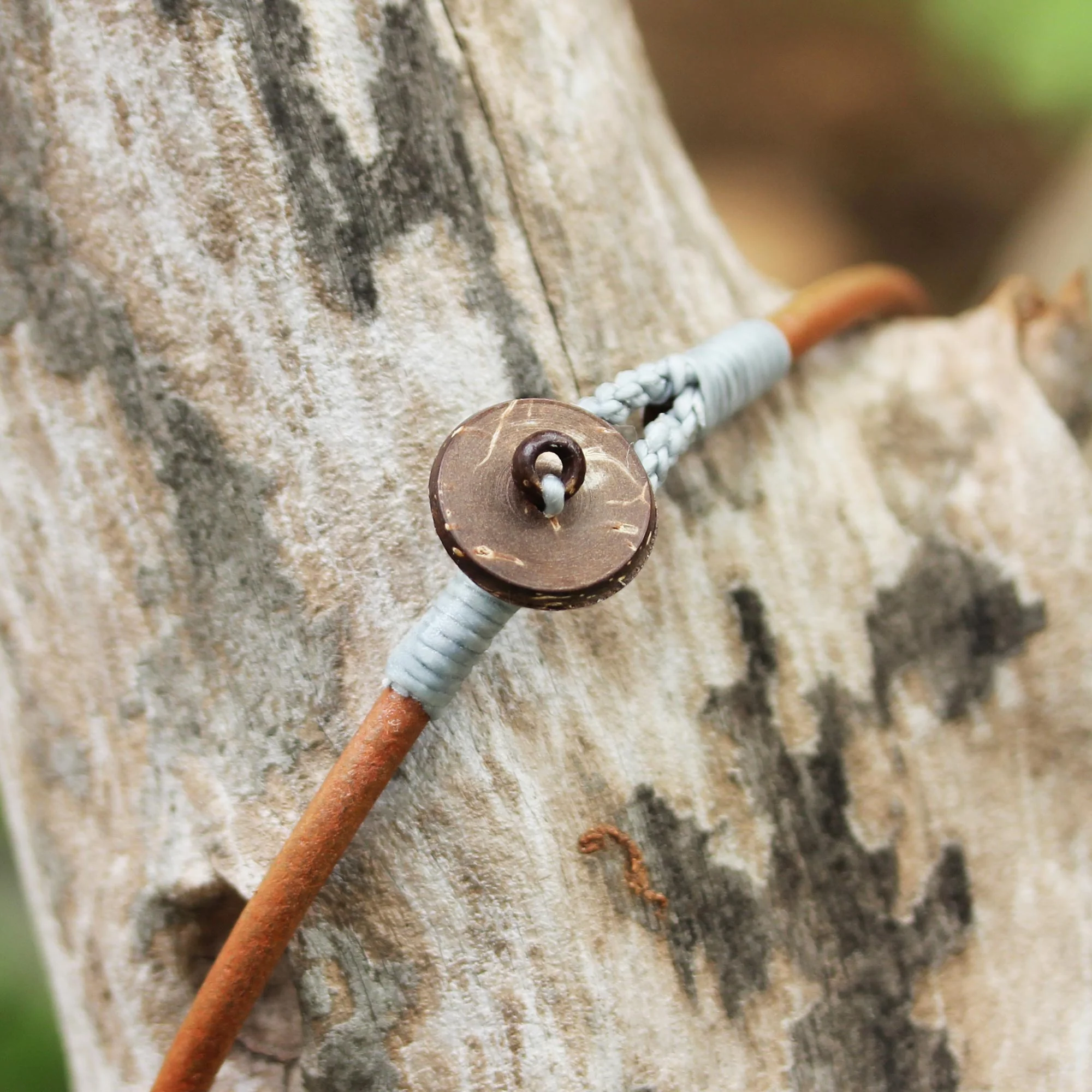Rustic Moon in Grey Thai Ivory Leather and Coconut Shell Statement Necklace - Image 5