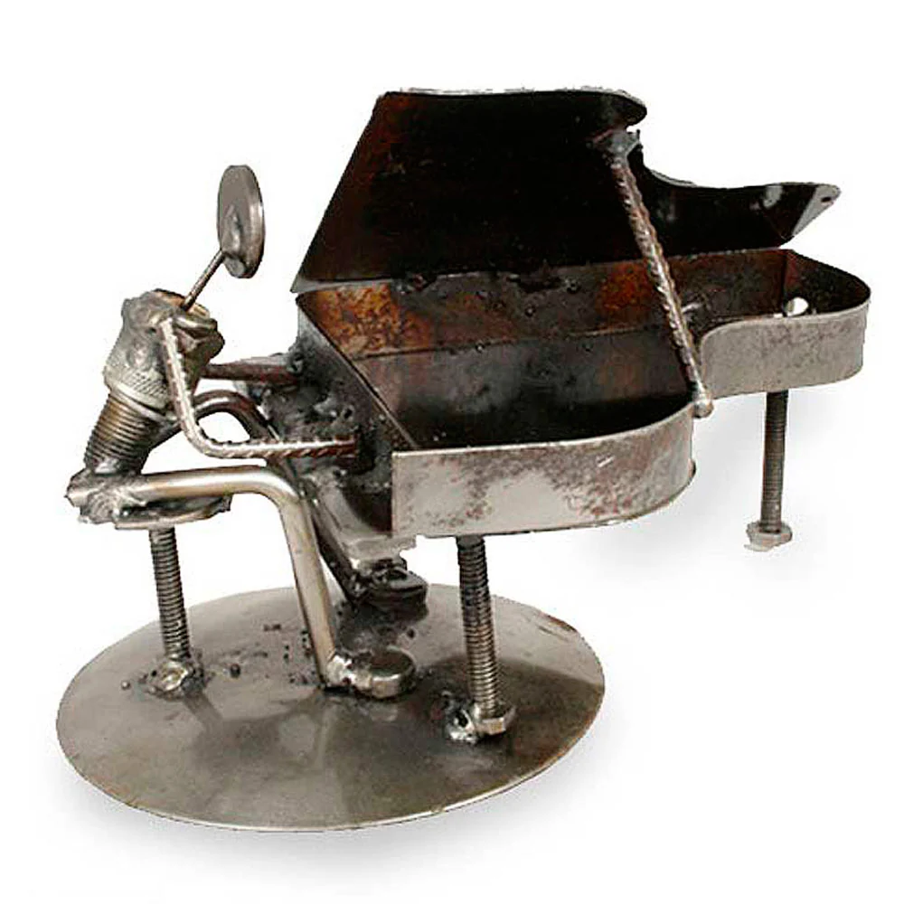 Rustic Piano Man Recycled Metal Statuette Sculpture - Image 2