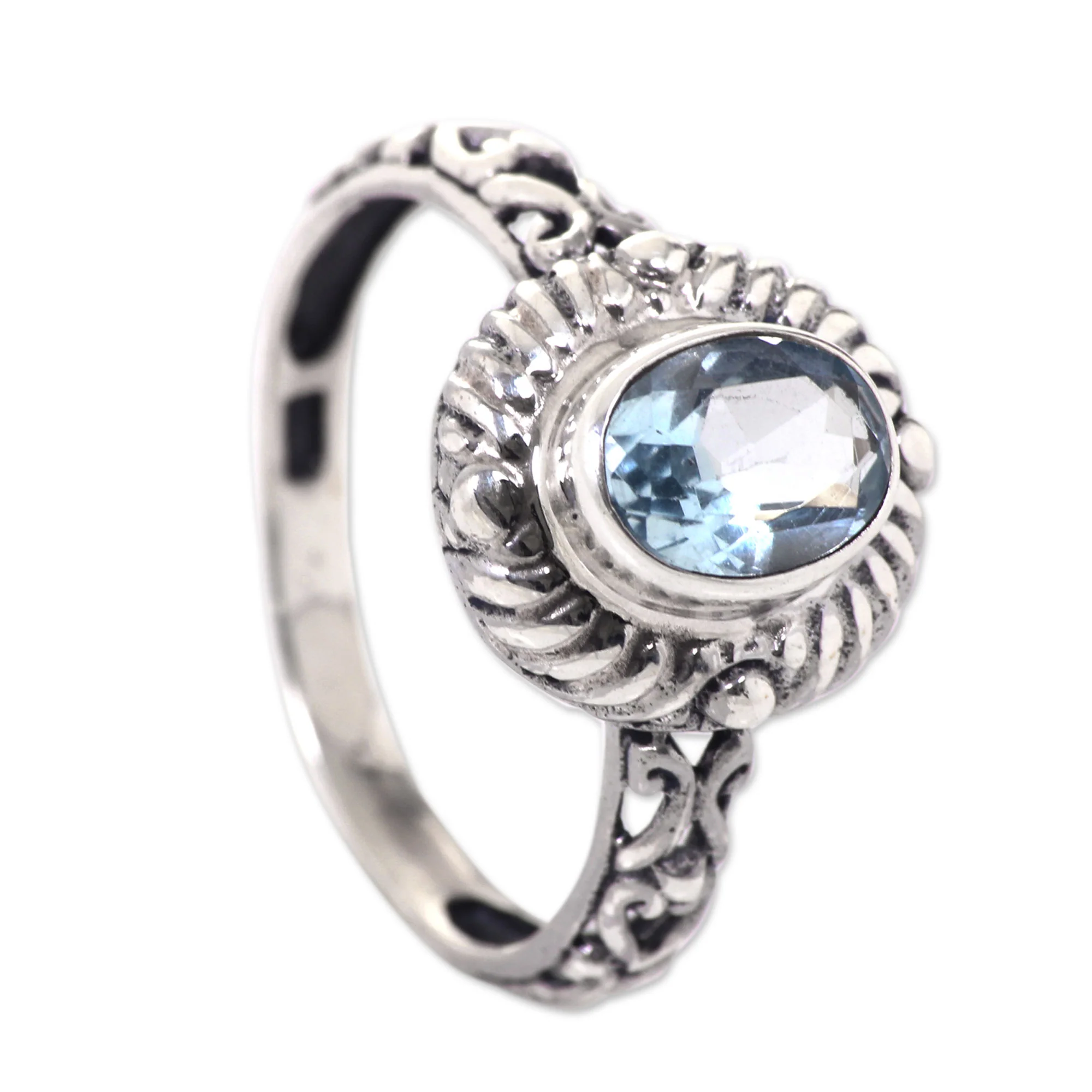 Saba Sea Song Faceted Blue Topaz Sterling Silver Fair Trade Ring - Image 4
