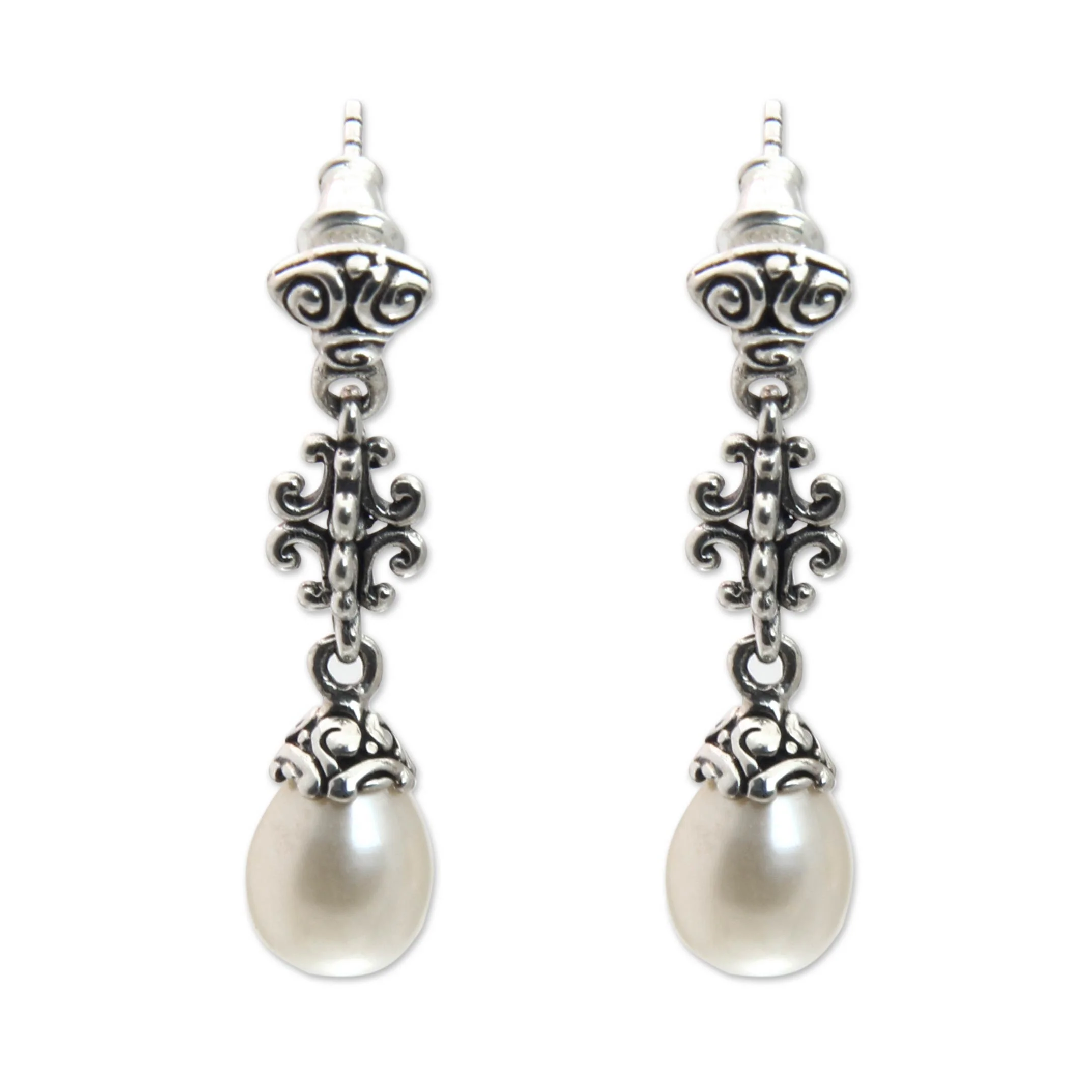 Sacred Dance Unique Cultured Pearl and Silver Dangle Earrings - Image 2