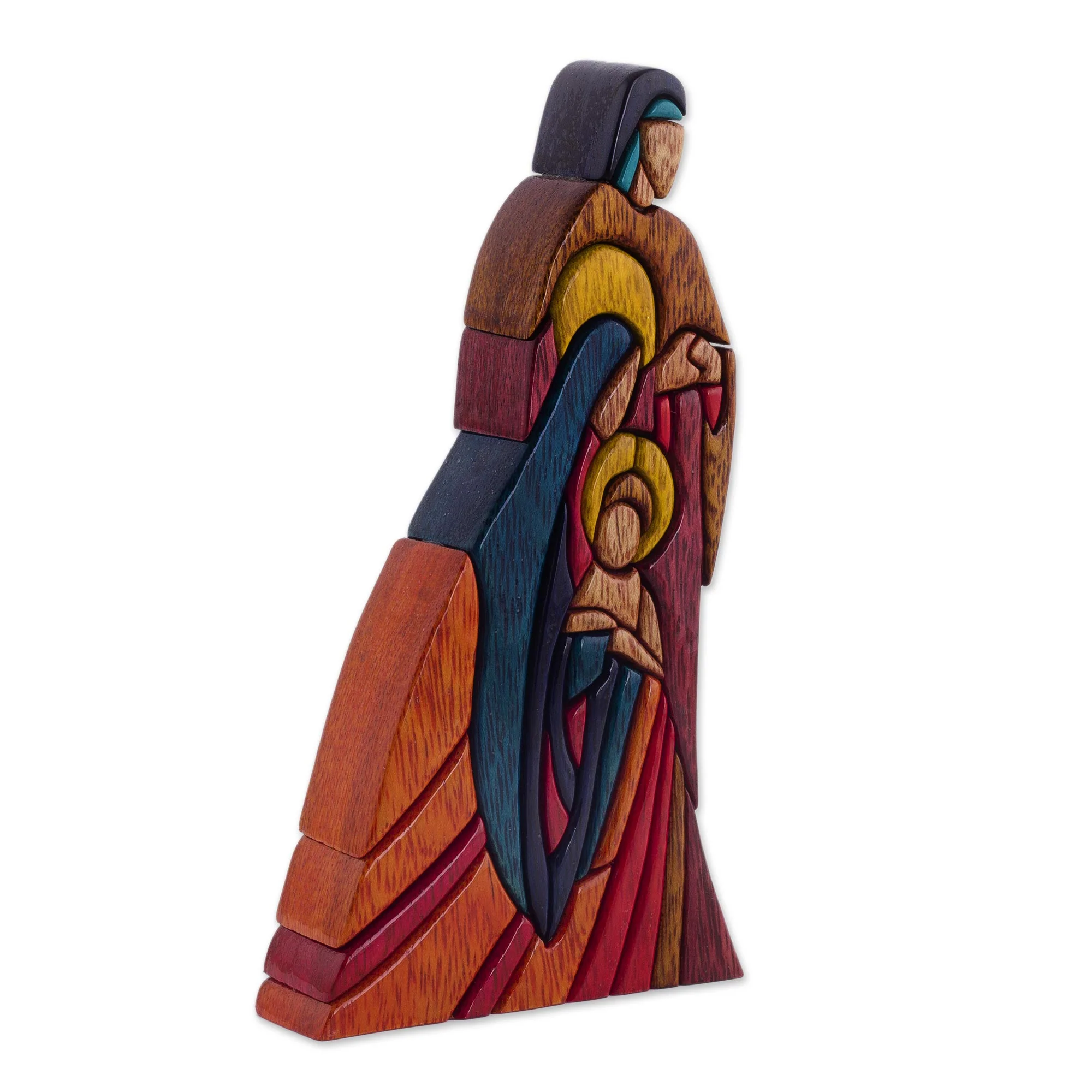 Sacred Family Religious Wood Sculpture - Image 2