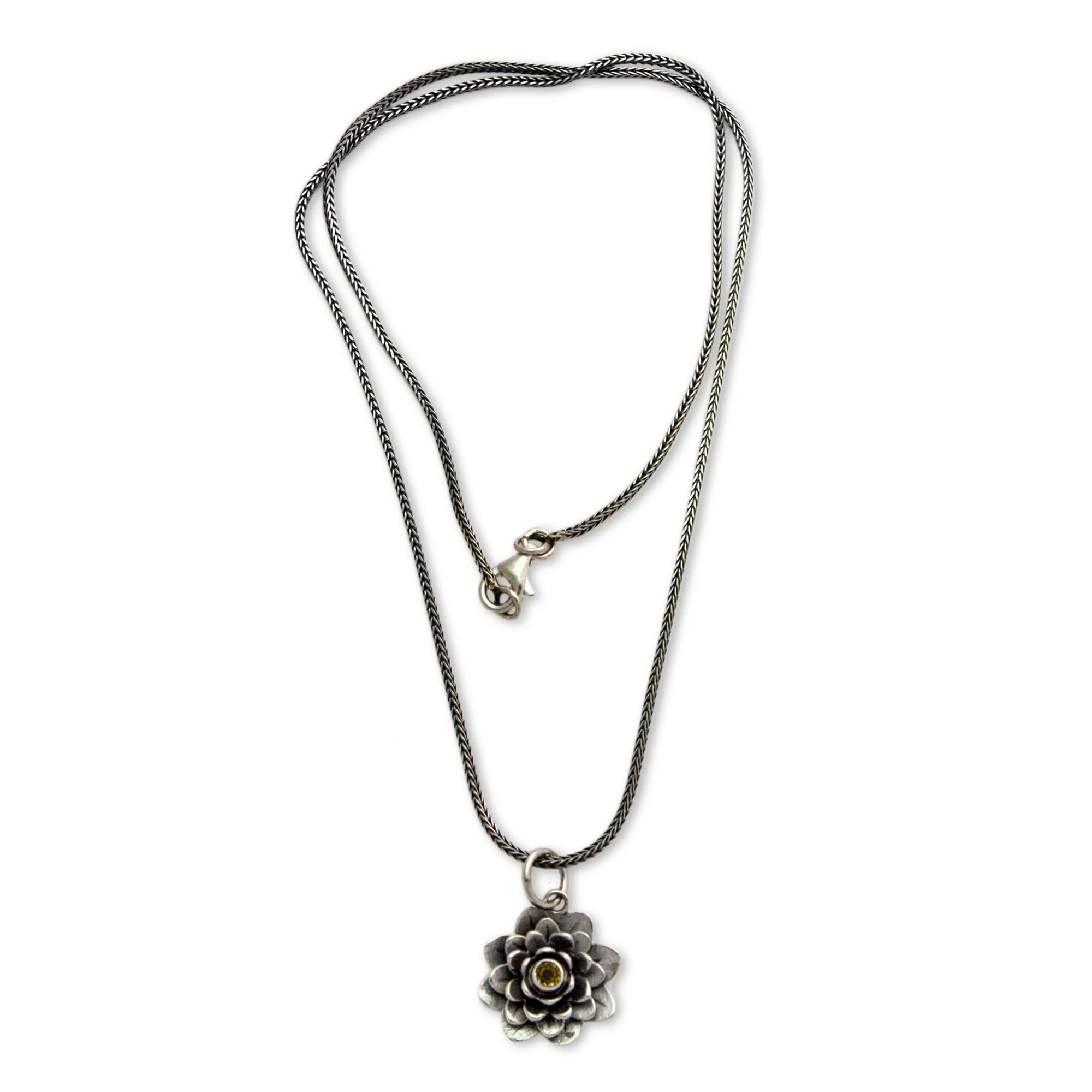 Sacred Golden Lotus Citrine Pendant Necklace - Image 2