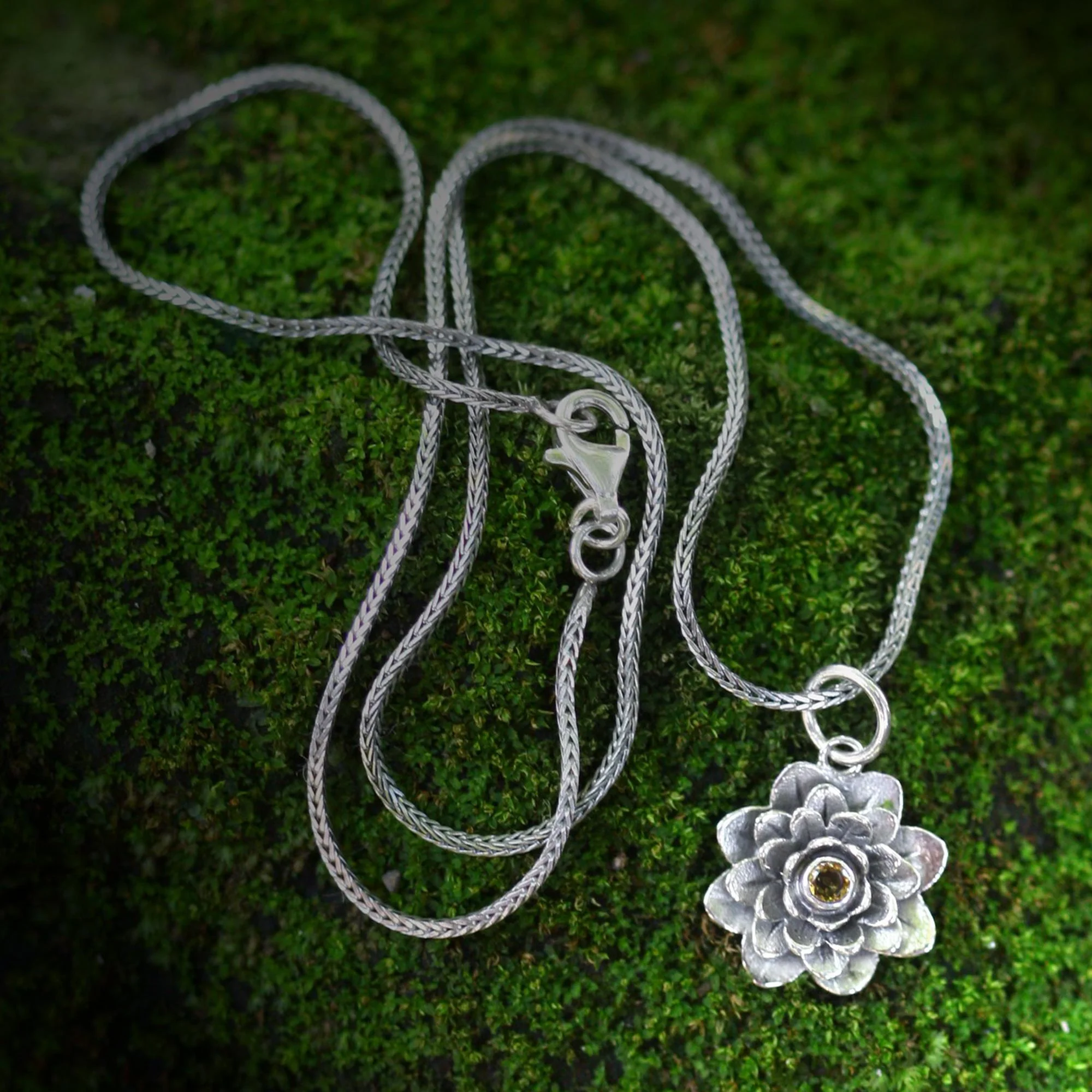 Sacred Golden Lotus Citrine Pendant Necklace - Image 3