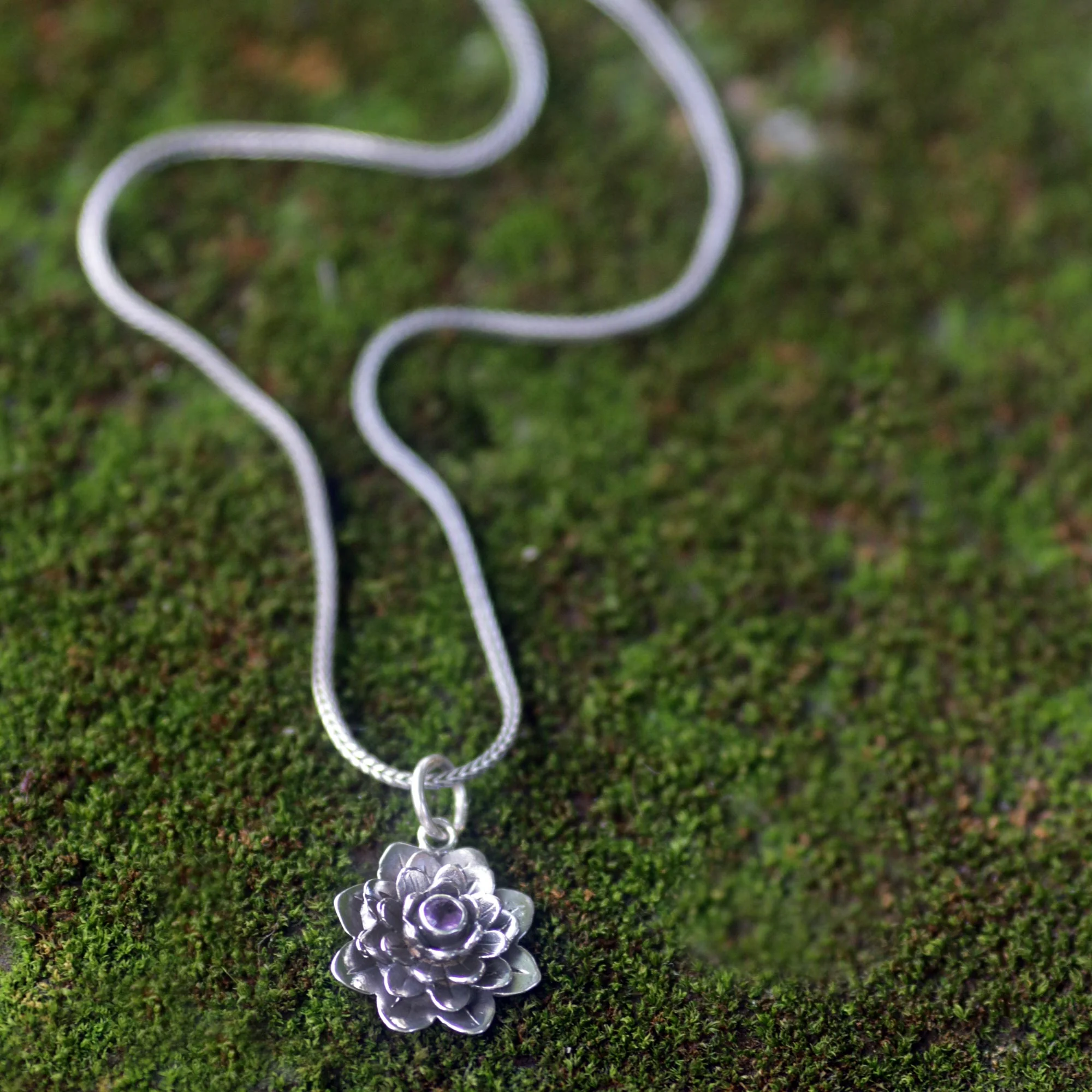Sacred Lilac Lotus Flower Pendant Necklace - Image 3