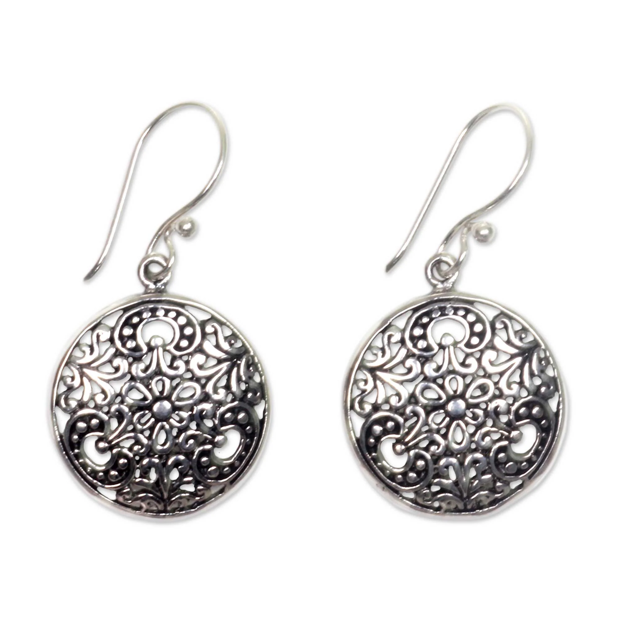 Sacred Moon Balinese Handcrafted Sterling Silver Hook Earrings - Image 2