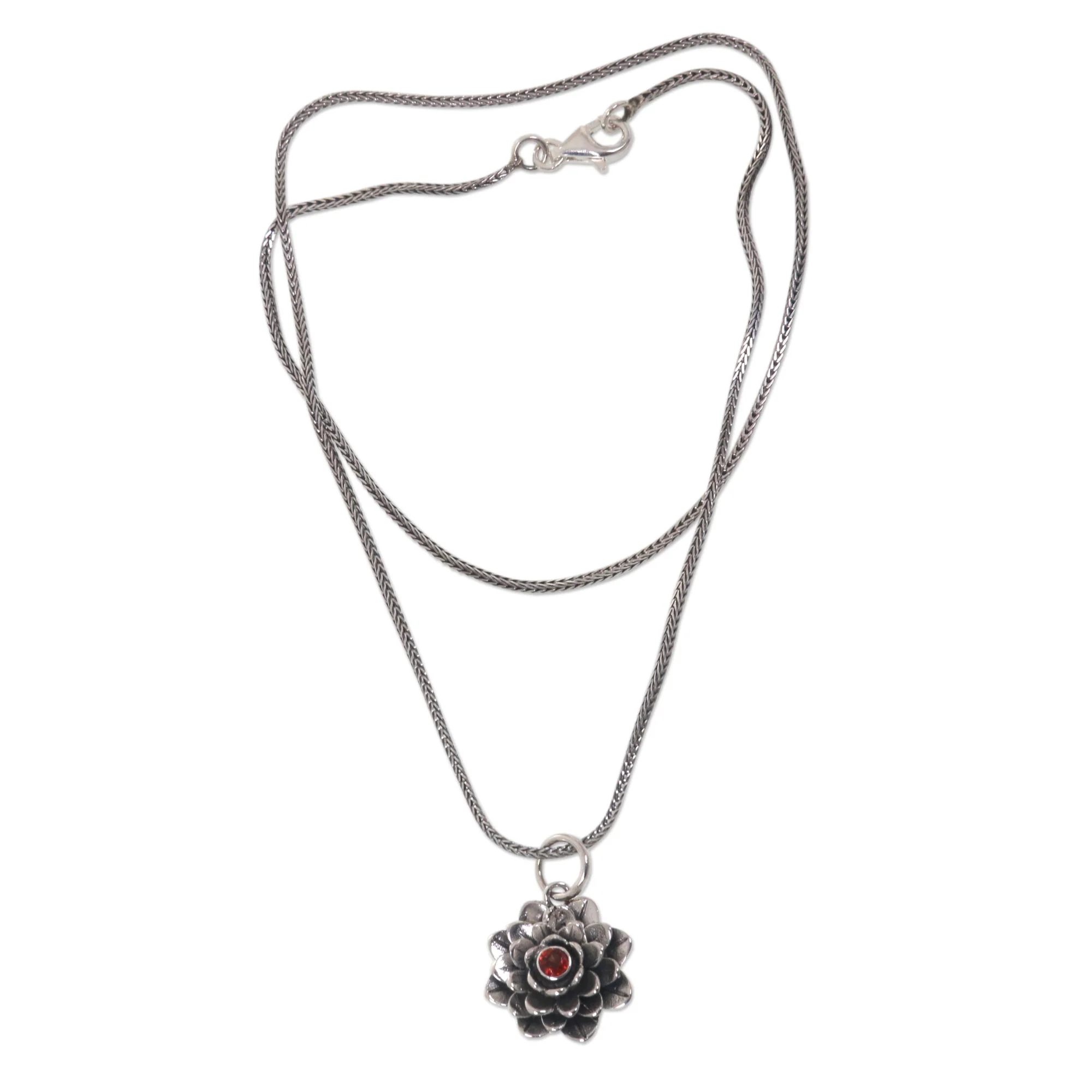 Sacred Red Lotus Sterling Silver Necklace - Image 2