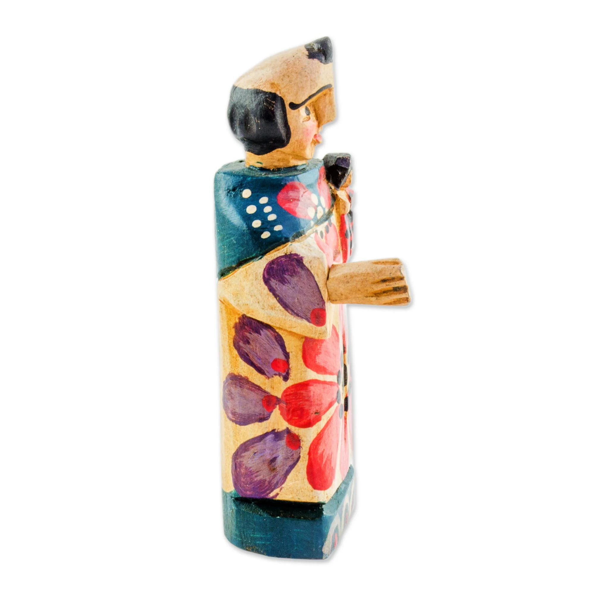 Saint and Child Hand Painted Pinewood Saint Anthony Figurine from Guatemala - Image 3