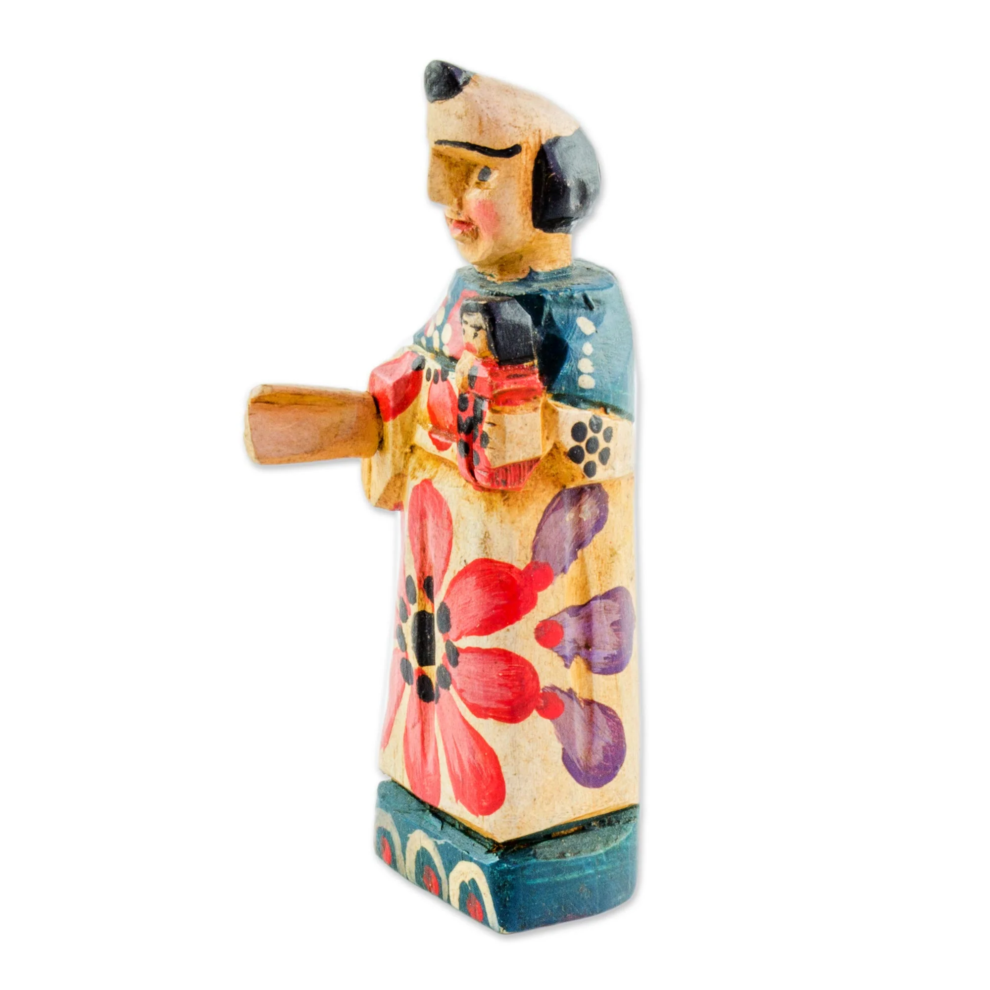 Saint and Child Hand Painted Pinewood Saint Anthony Figurine from Guatemala - Image 4