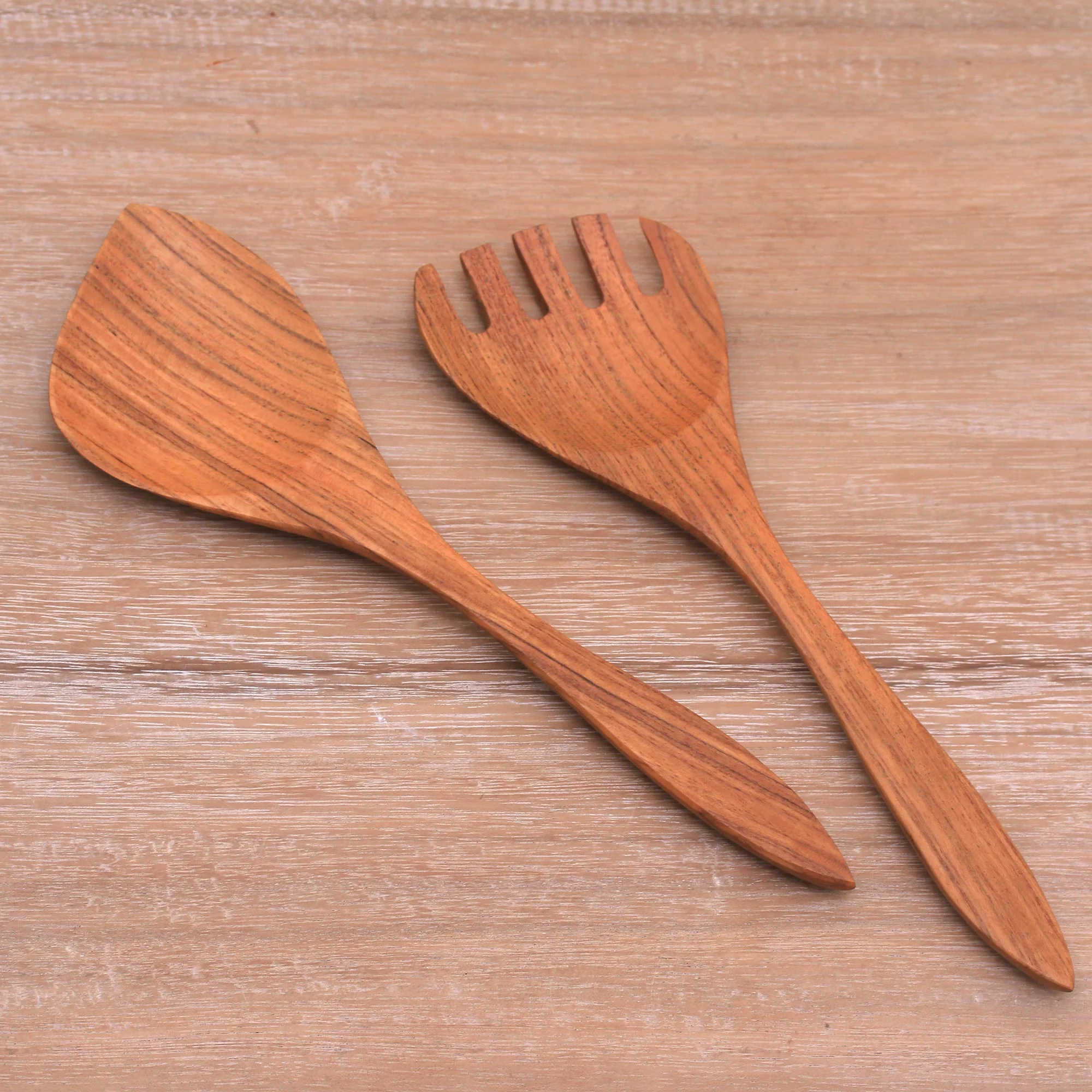 Salad Serenade Teak Wood Serving Utensils - Image 3