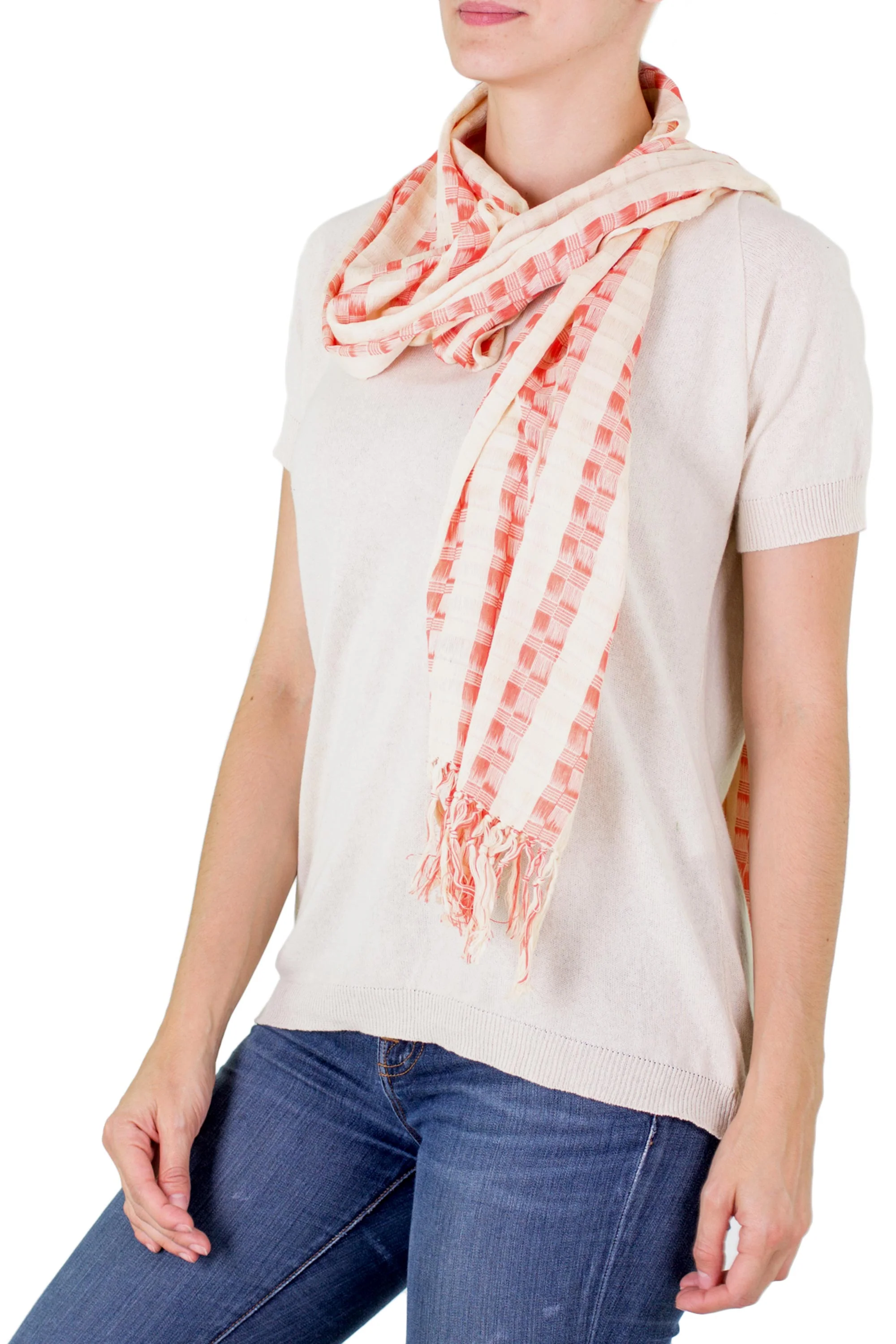 Salmon Checks Multicolor Cotton Scarf - Image 3