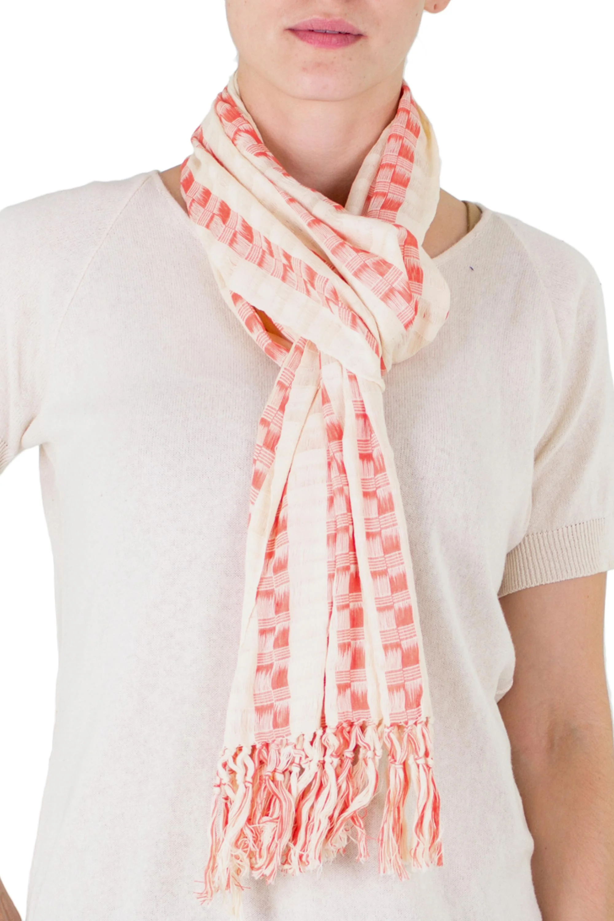 Salmon Checks Multicolor Cotton Scarf - Image 4