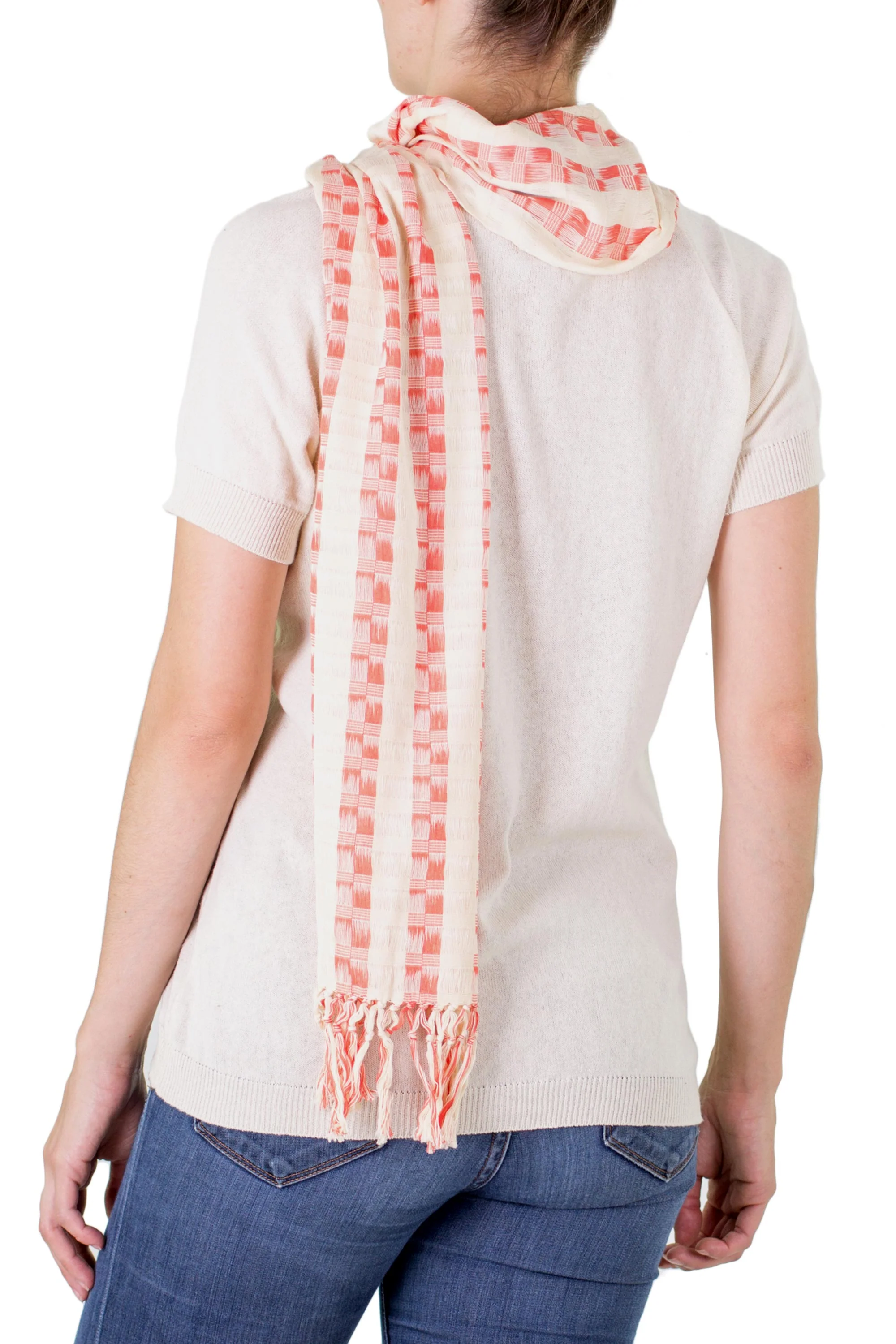 Salmon Checks Multicolor Cotton Scarf - Image 5