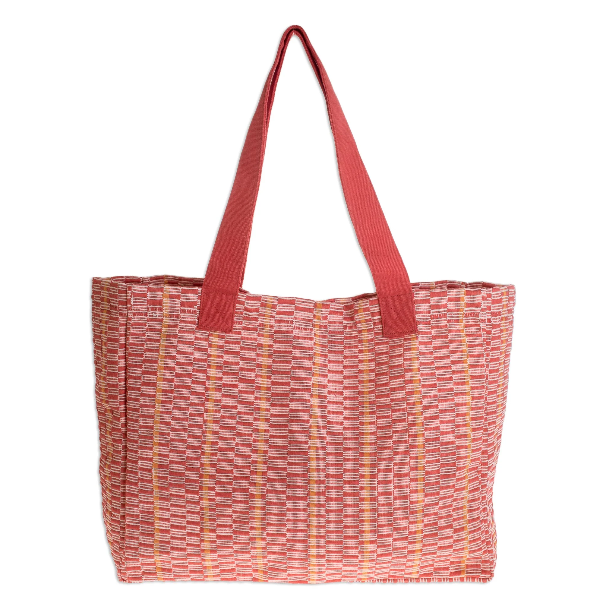 Salmon Honeycomb Cotton Patterned Tote Handbag from Central America - Image 2