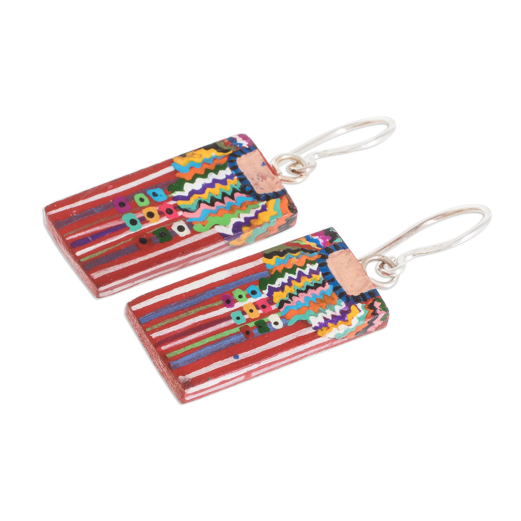 San Juan La Laguna Cultural Hand-Painted Wood Dangle Earrings from Guatemala - Image 4