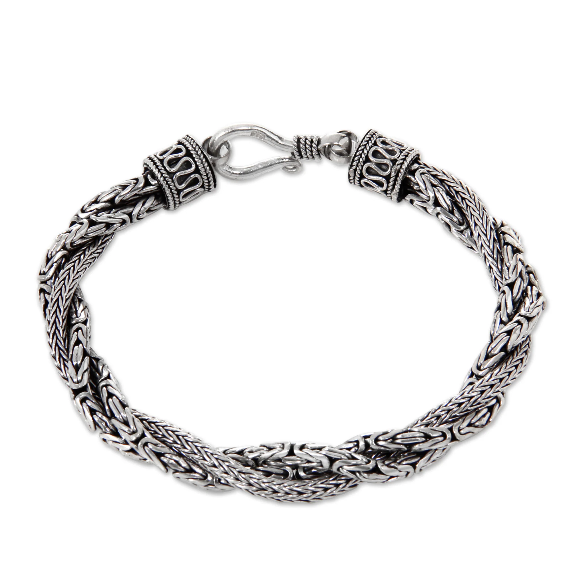 Sanca Batik Handcrafted Triple Braid Sterling Silver Bracelet from Bali - Image 2