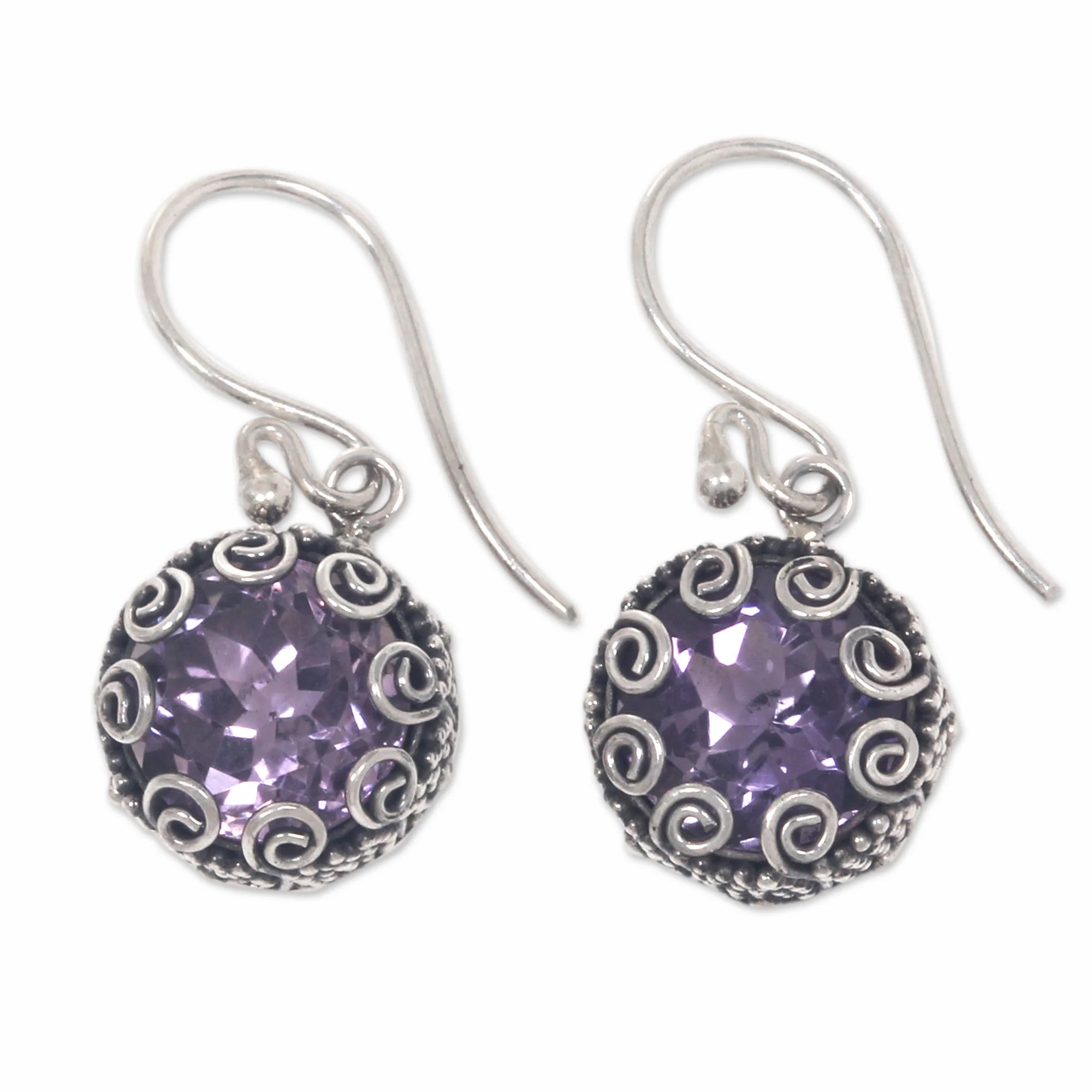 Sanur Moon Bali Sterling Silver Artisan Crafted Amethyst Earrings - Image 2