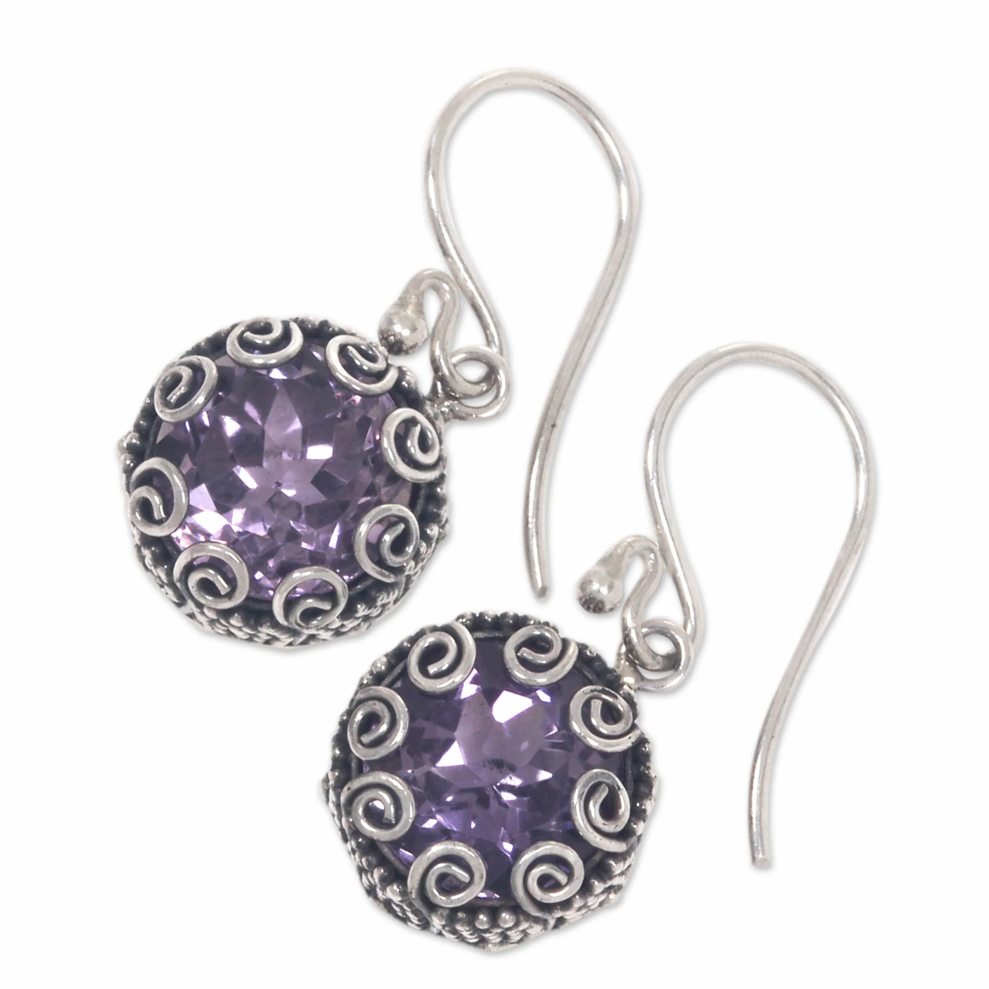 Sanur Moon Bali Sterling Silver Artisan Crafted Amethyst Earrings - Image 3