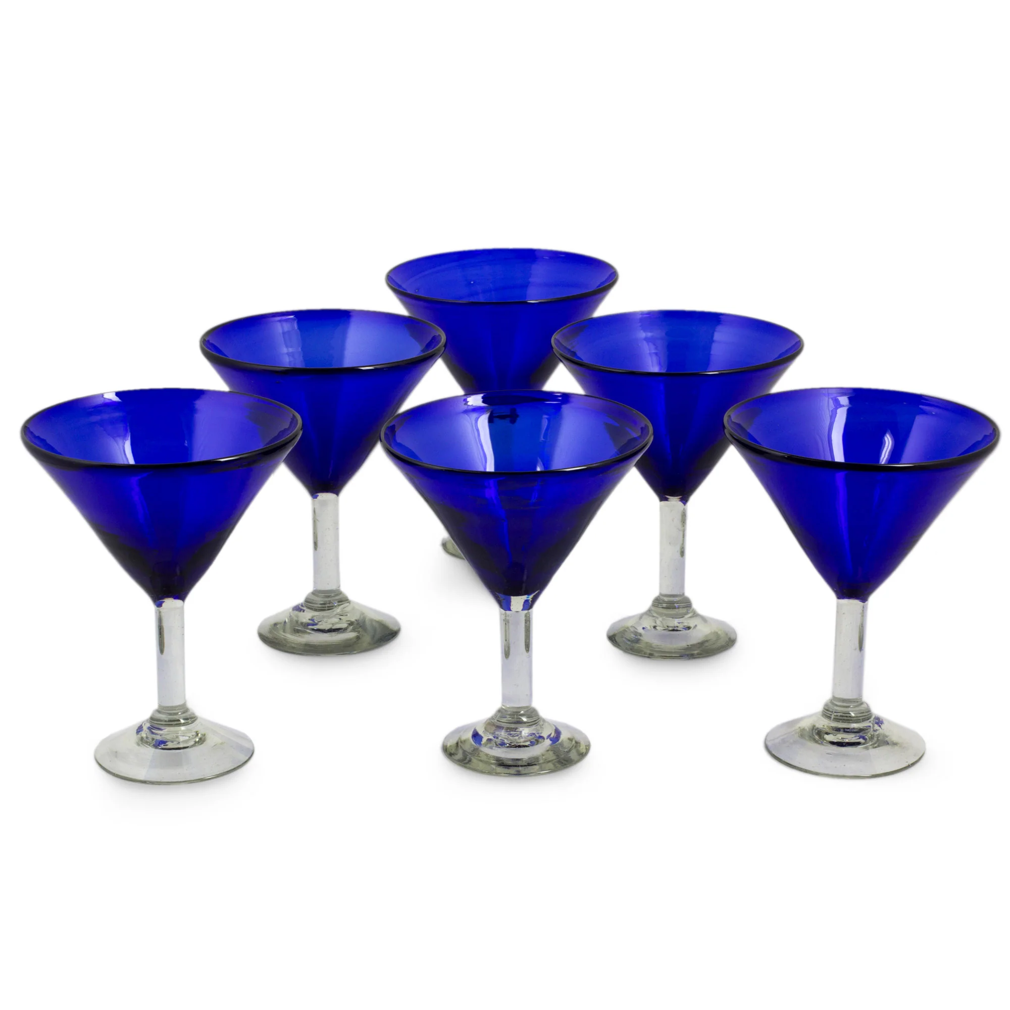 Sapphire Blue Handblown Glass Recycled Martini Drinkware (Set of 6) - Image 4