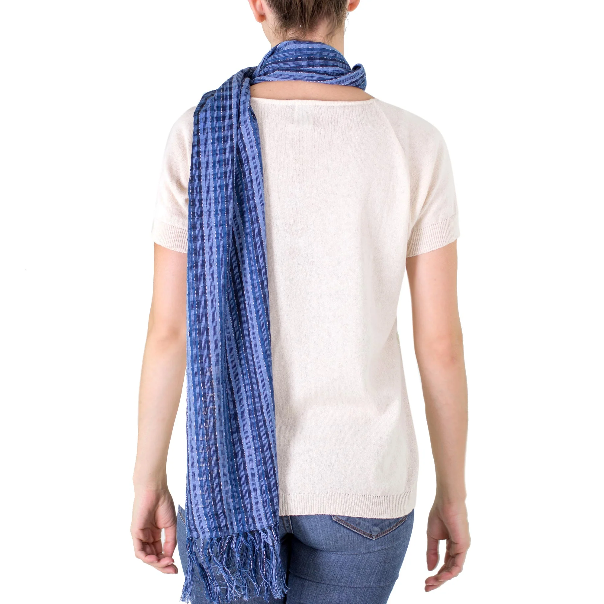 Sapphire Nahualateis River Fair Trade Blue Cotton Scarf - Image 4