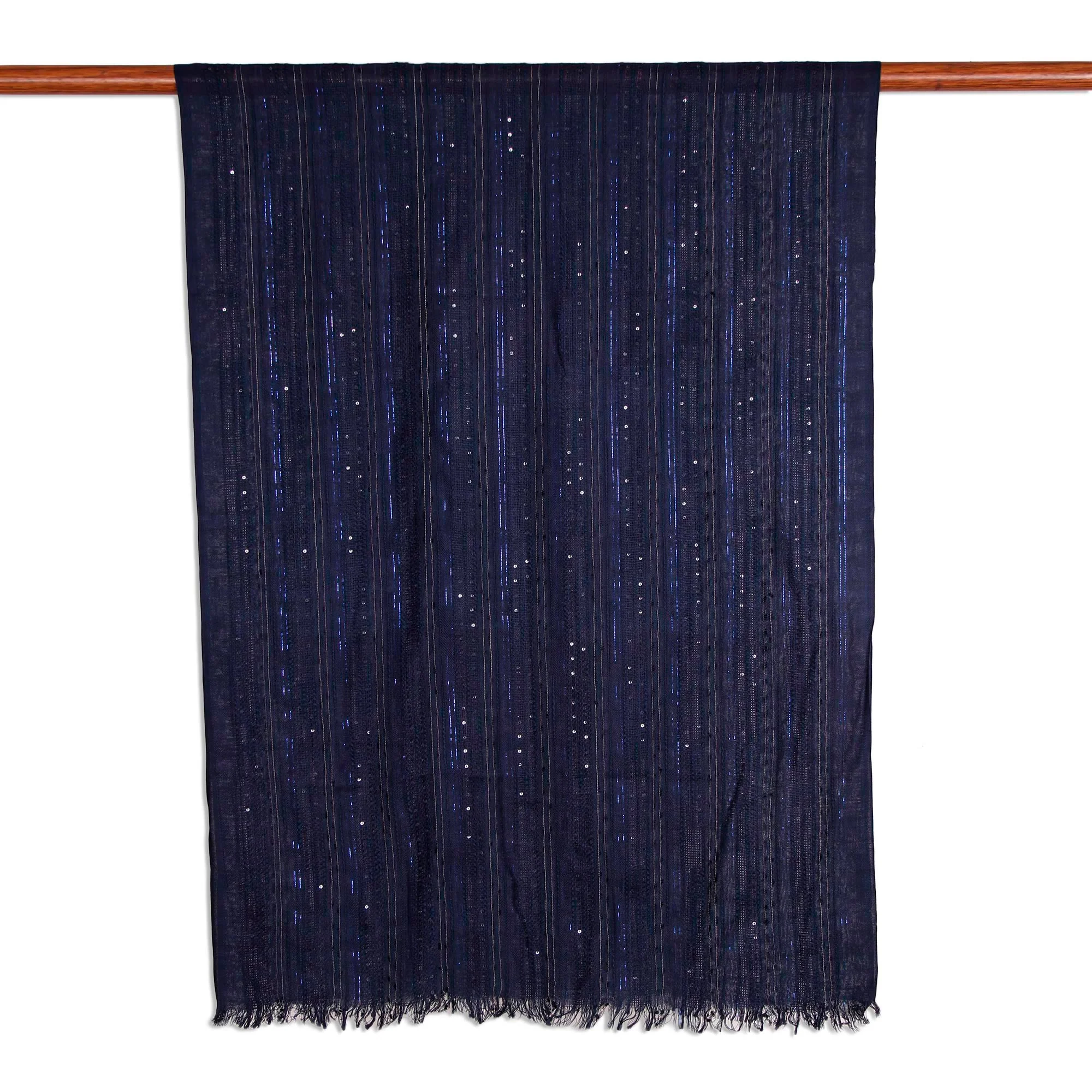 Sapphire Shimmer Embellished Viscose Blend Shawl in Indigo from India - Image 4