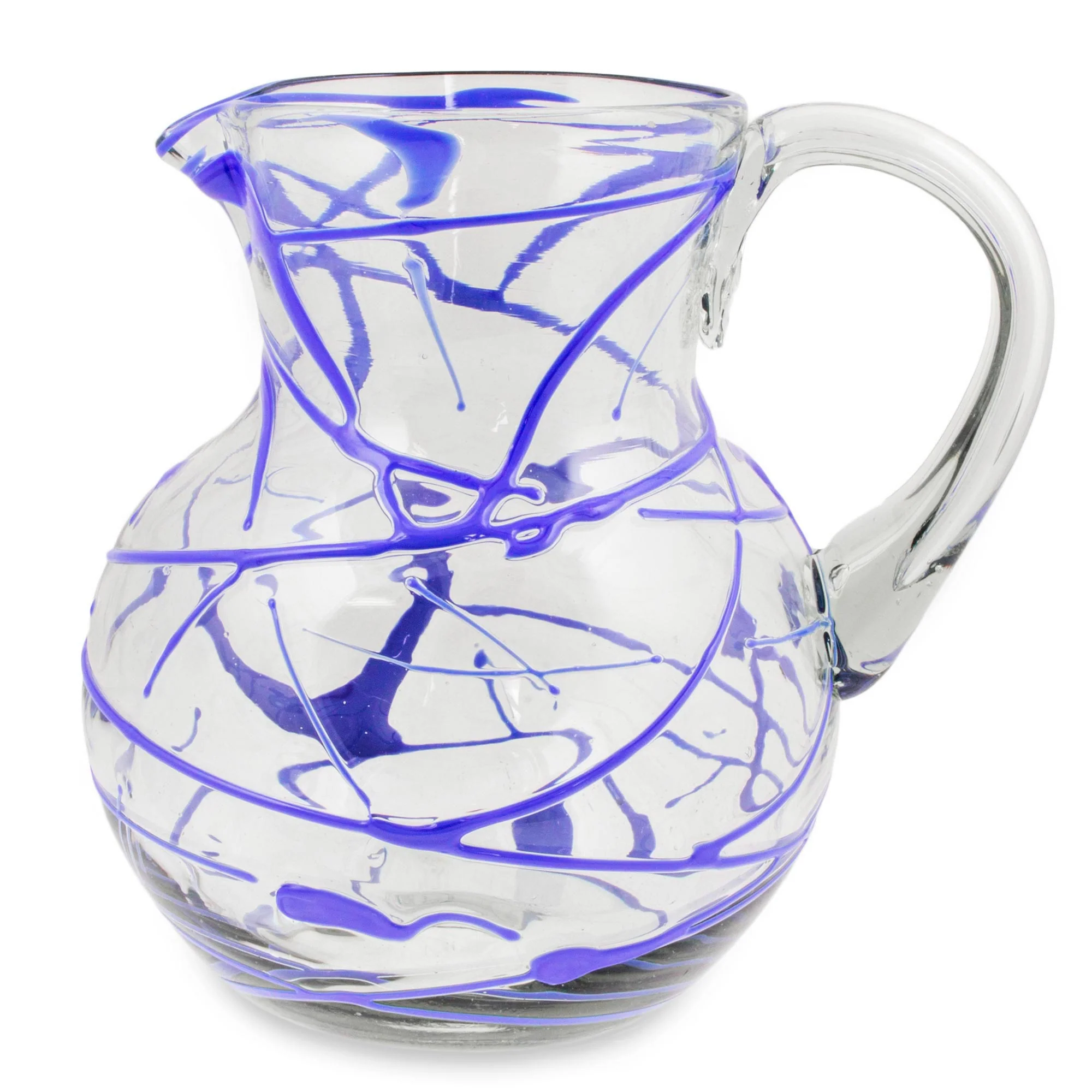 Sapphire Swirl Blown Glass Blue Pitcher 84 oz Hand Blown in Mexico - Image 2