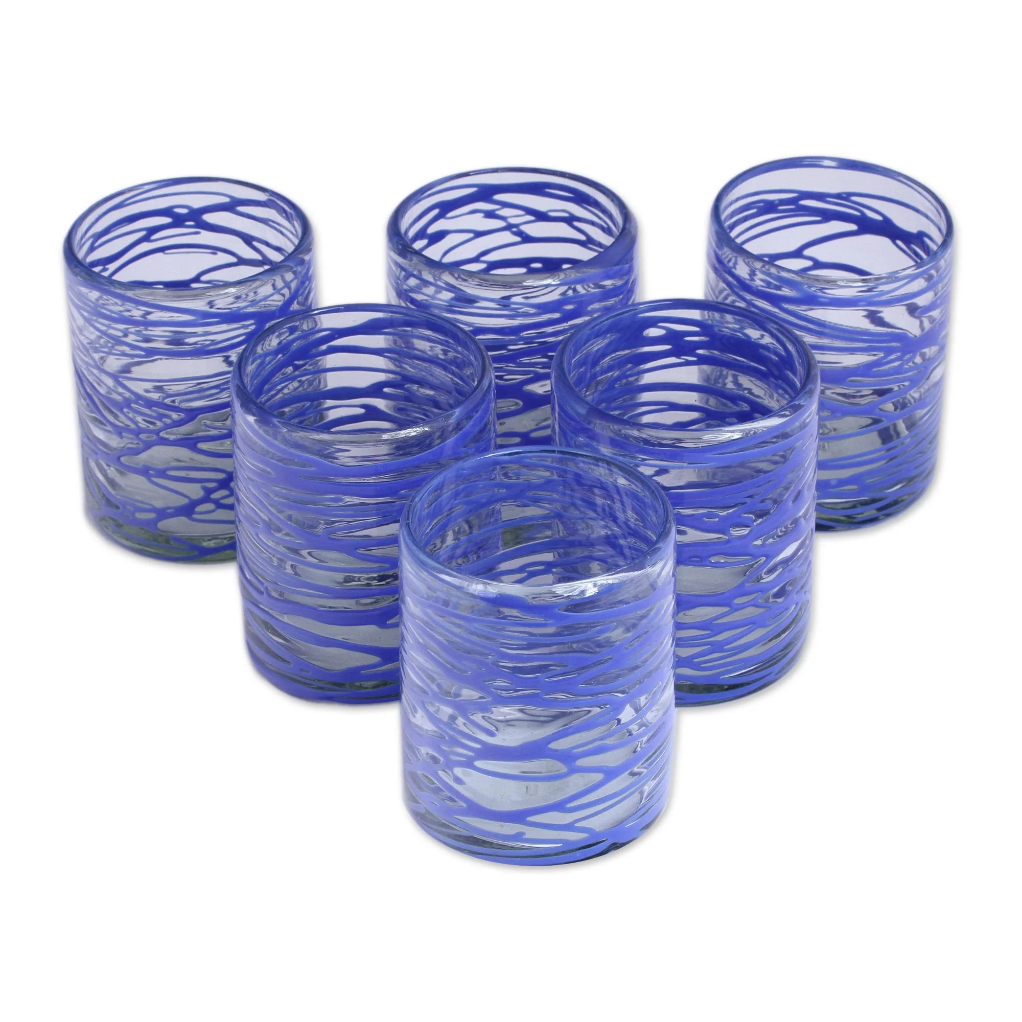 Sapphire Swirl Hand Blown Glass Rock Drinking Glasses Set of 6 - Image 2