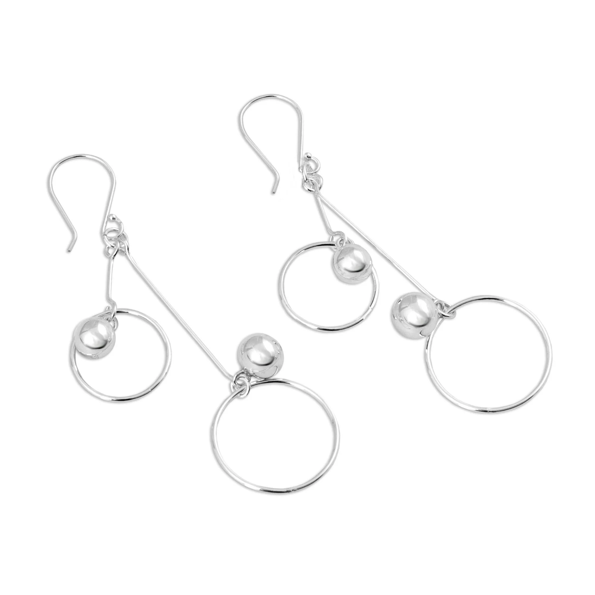 Satellite Spheres Sterling Silver Hoop Dangle Earrings by Mexican Artisans - Image 5