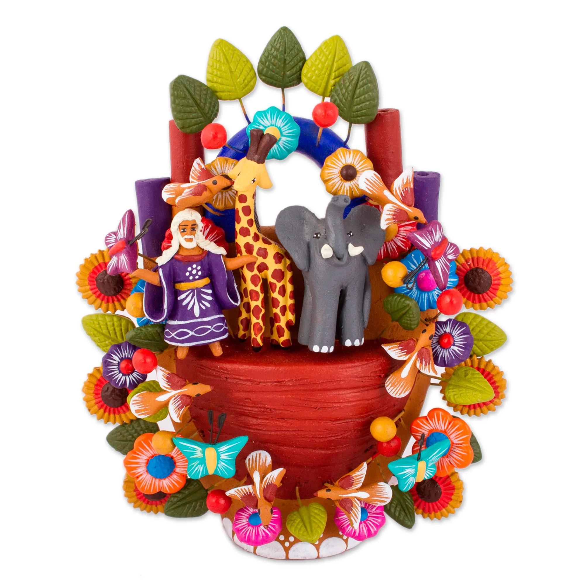 Savior of Animals Hand-Painted Ceramic Noah's Ark Sculpture from Mexico - Image 2