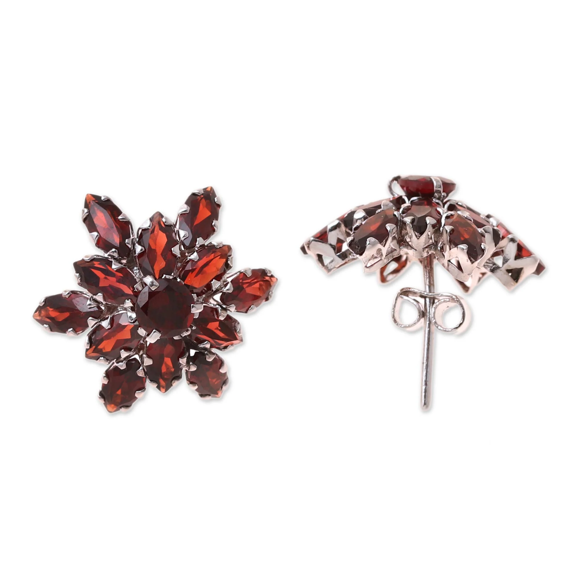 Scarlet Burst 13.5-Carat Rhodium Plated Garnet Button Earrings - Image 4