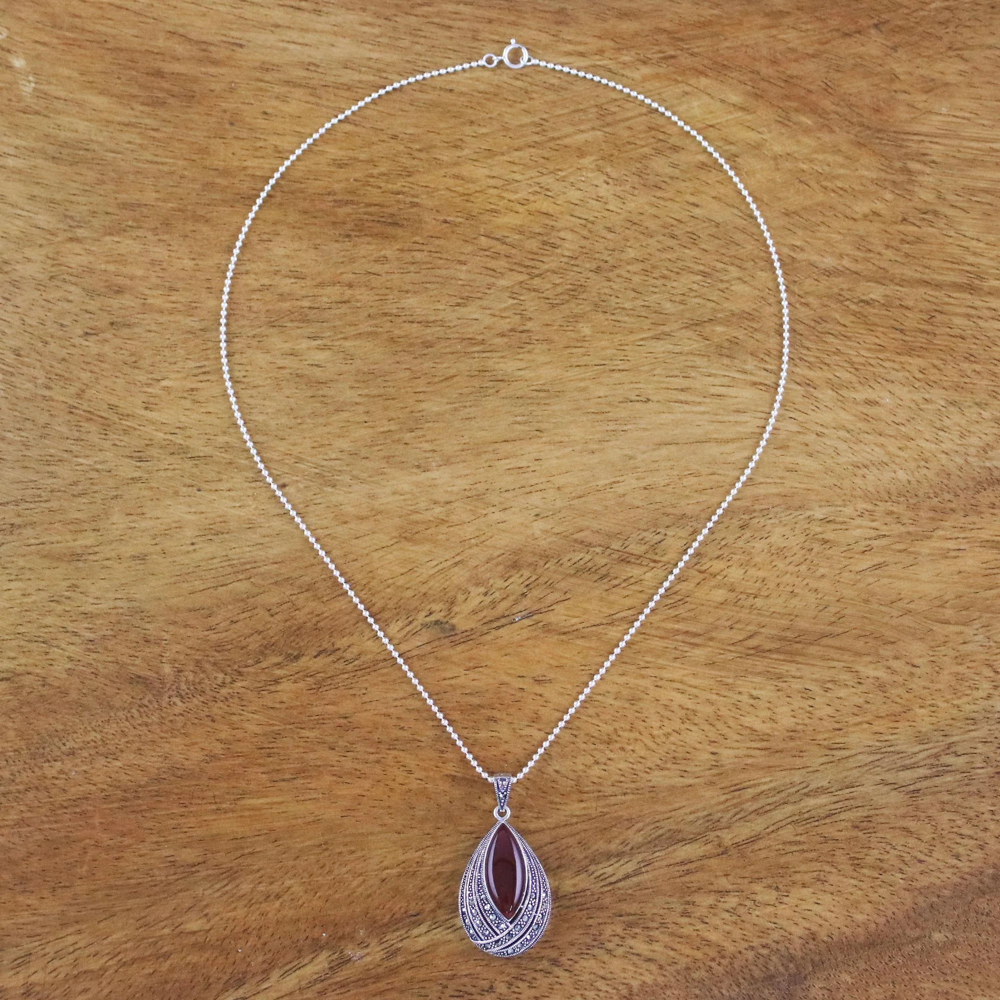 Scarlet Dance Red Onyx Pendant Necklace from Thailand - Image 3