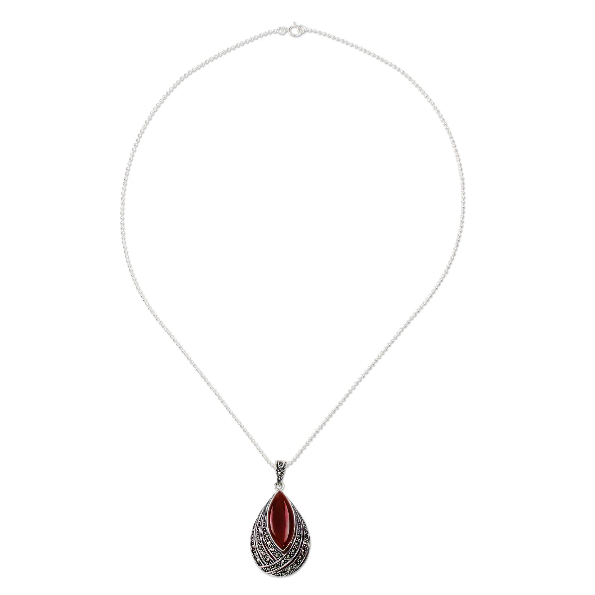 Scarlet Dance Red Onyx Pendant Necklace from Thailand - Image 4