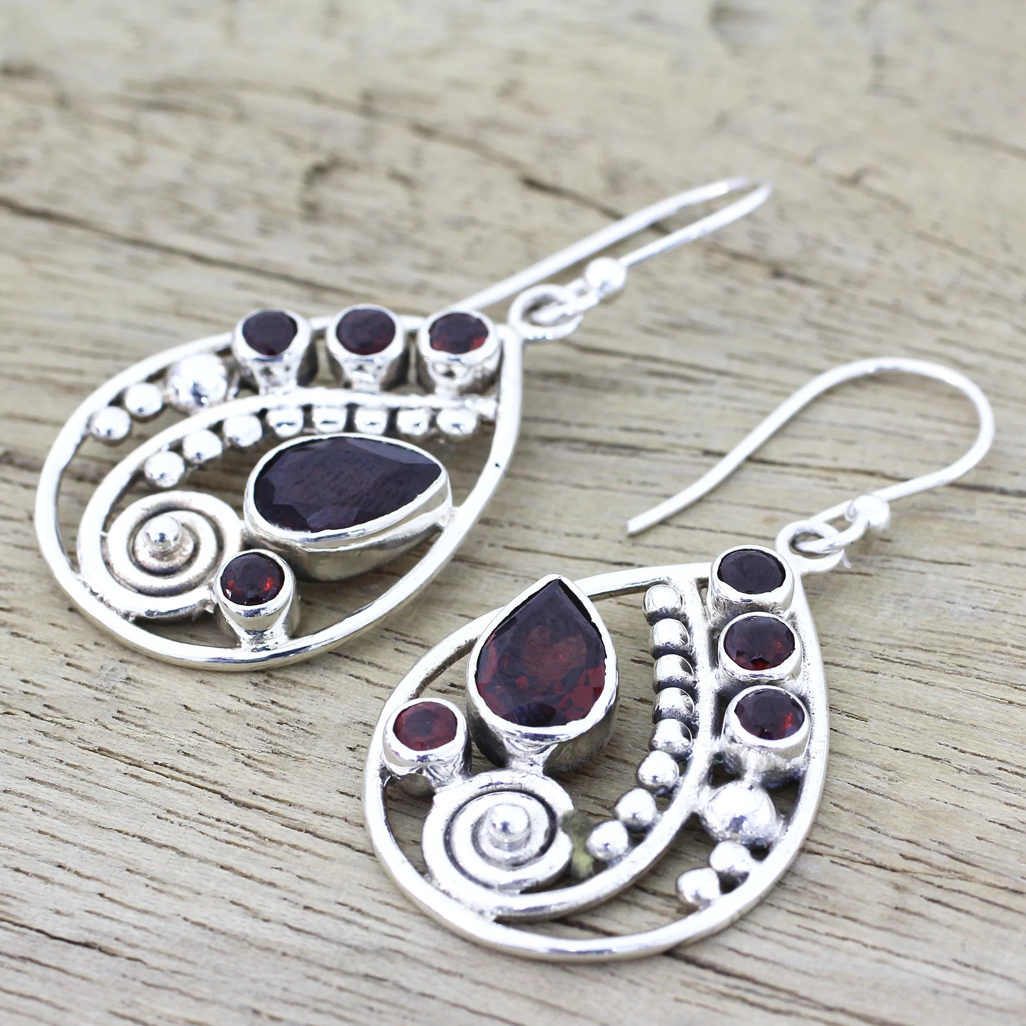 Scarlet Dew Garnet & Silver Dangle Earrings - Image 2
