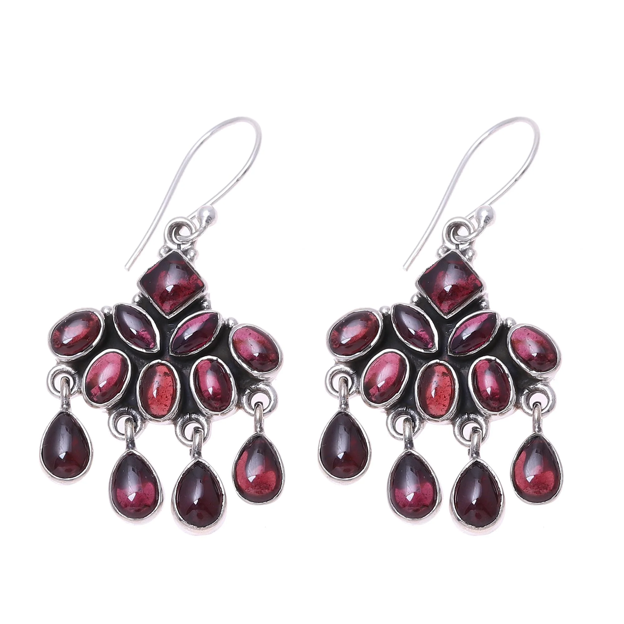 Scarlet Fantasy Garnet Waterfall Earrings from India - Image 4