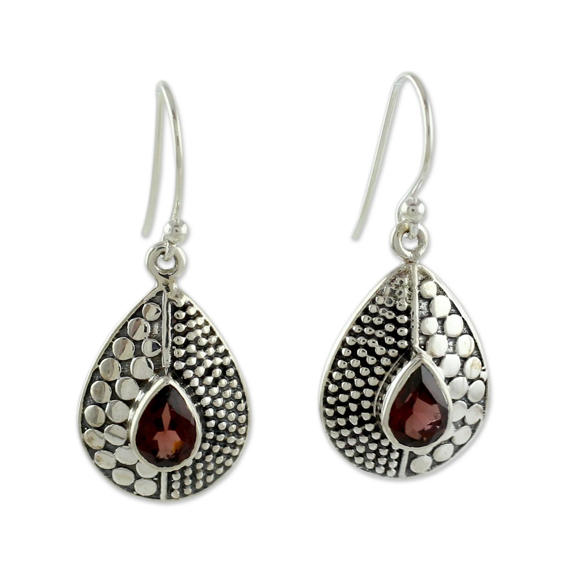 Scarlet Fusion Sterling Silver and Garnet Dangle Earrings from India - Image 2