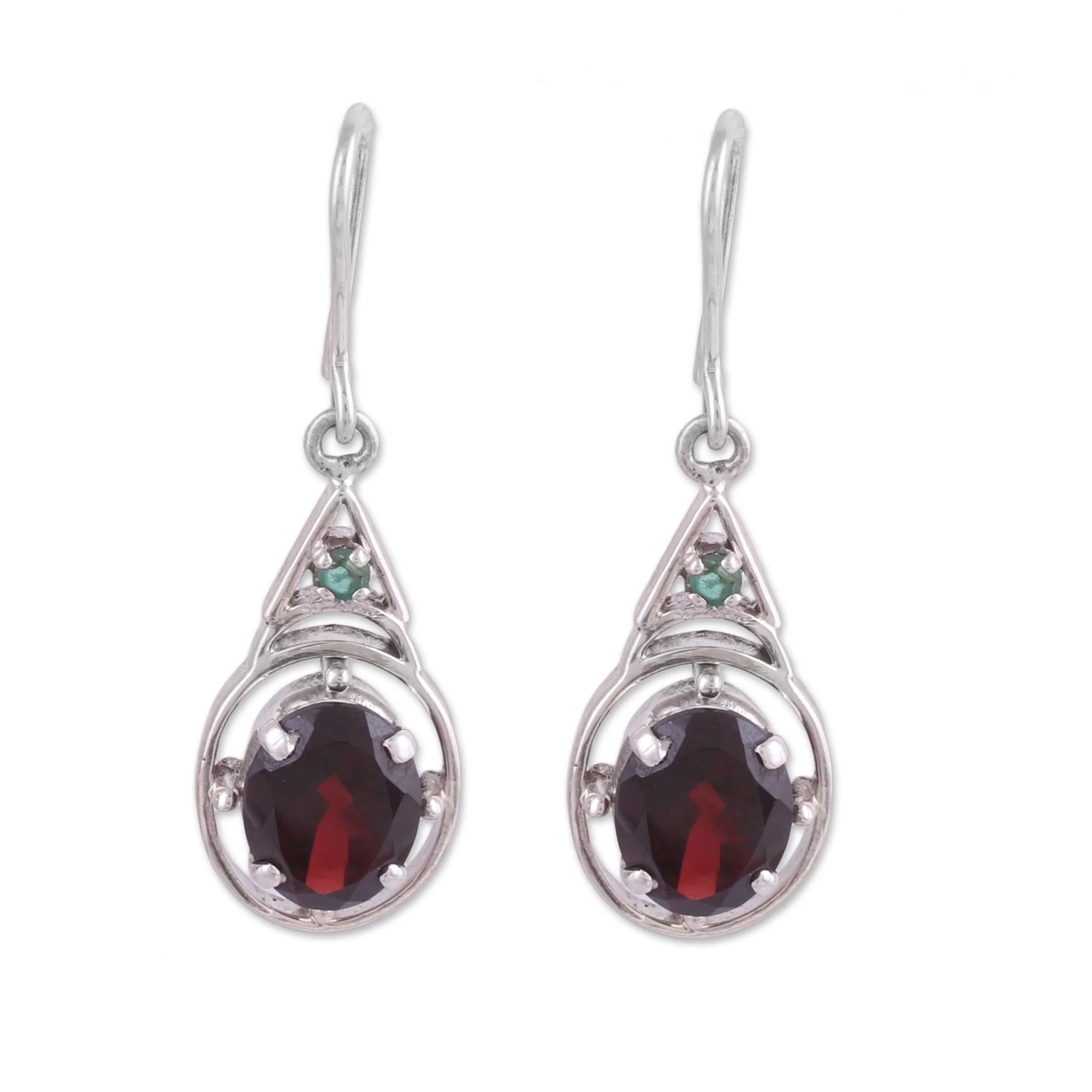 Scarlet Joy Garnet and Emerald Dangle Earrings from India - Image 2
