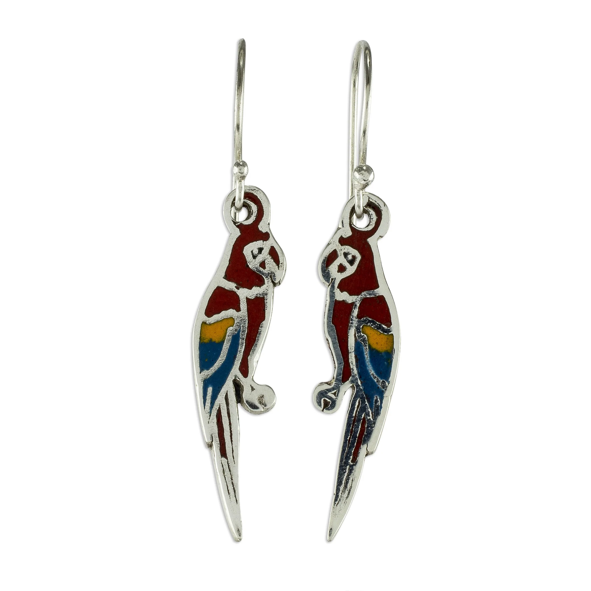 Scarlet Macaws Enameled Sterling Silver Costa Rican Macaw Earrings - Image 4