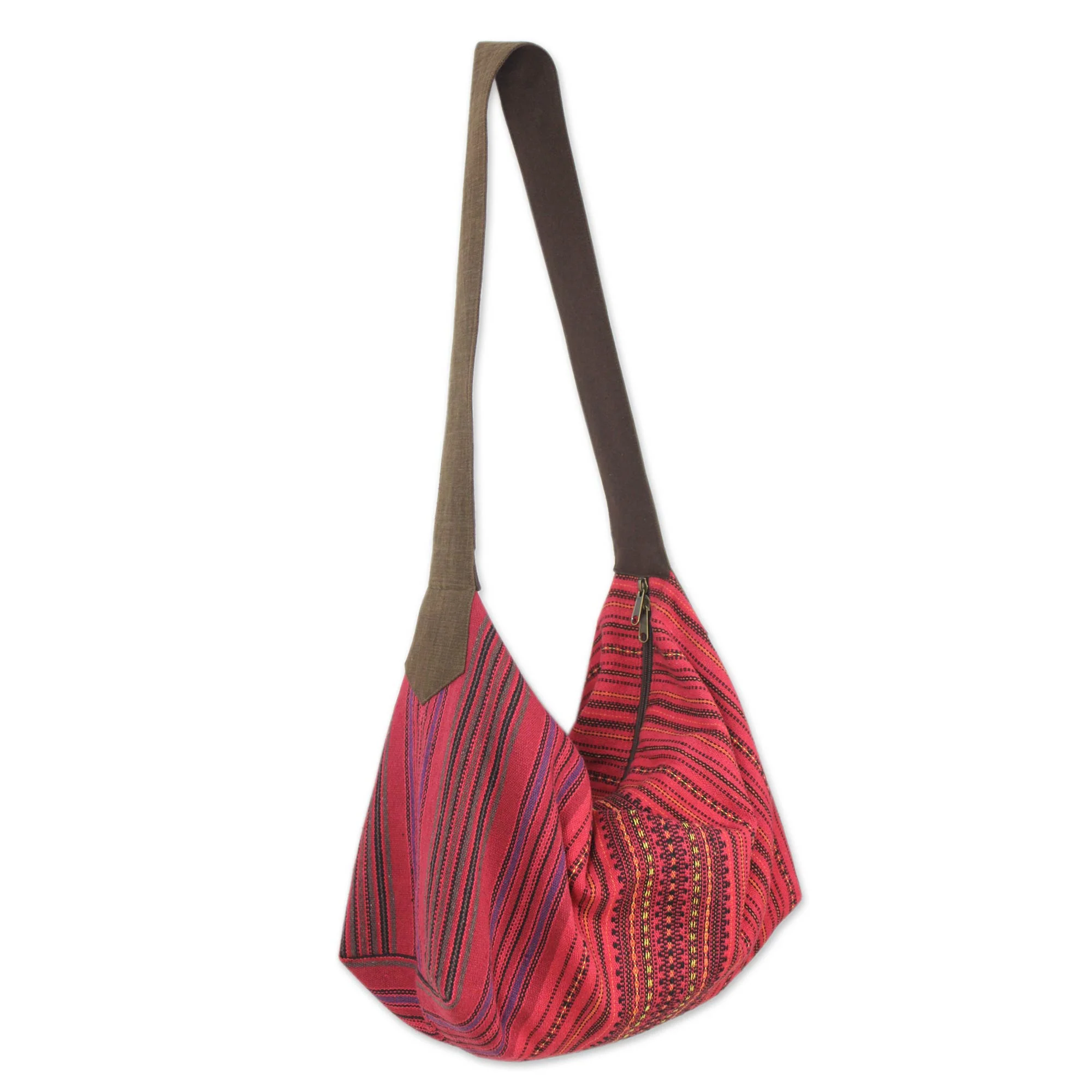 Scarlet Passion Thai Handwoven Red Cotton Hobo Purse - Image 4