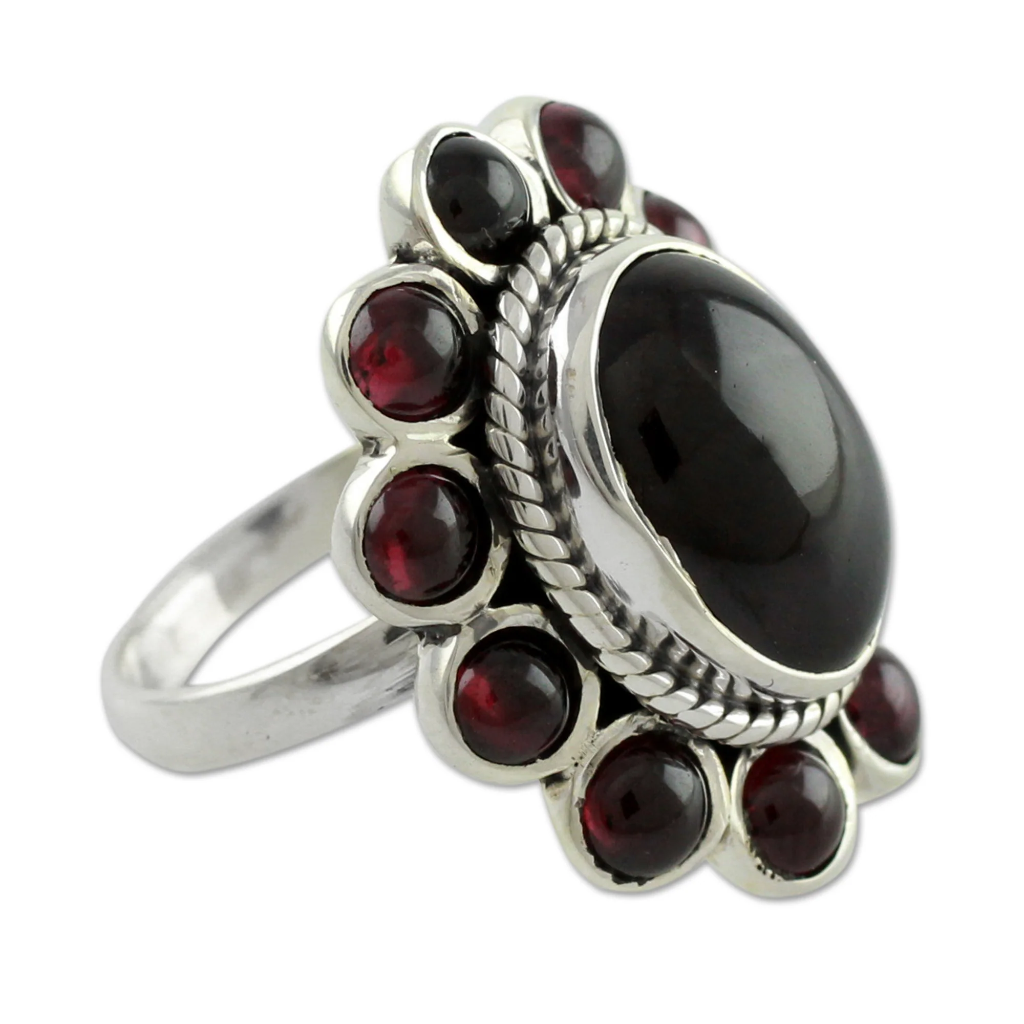 Scarlet Petals Floral Jewelry Sterling Silver and Garnet Ring - Image 2