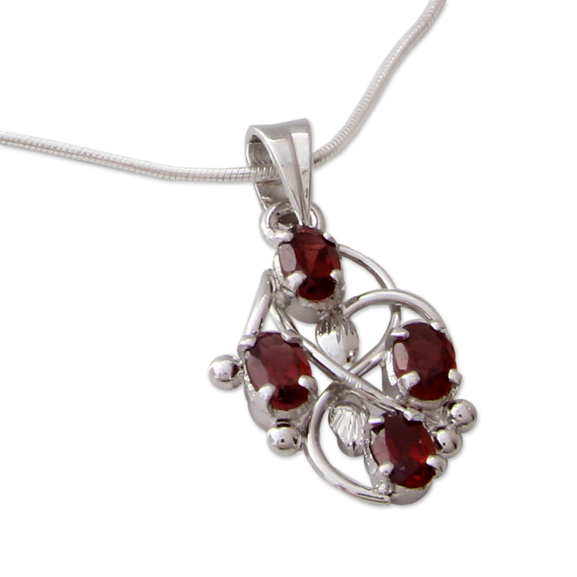 Scarlet Vines Sterling Silver Necklace with Garnet Handmade India - Image 3