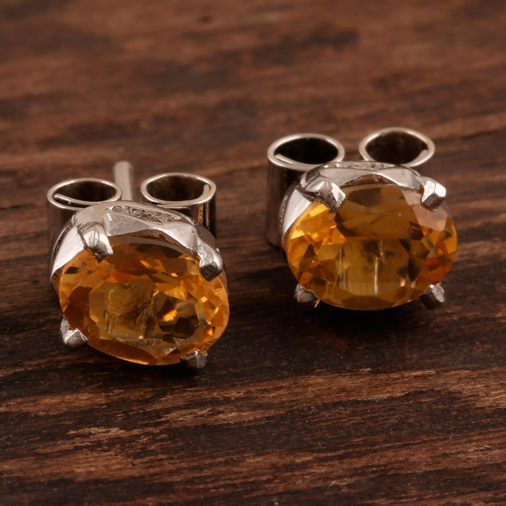 Scintillate Citrine Birthstone Stud Earrings from India - Image 3