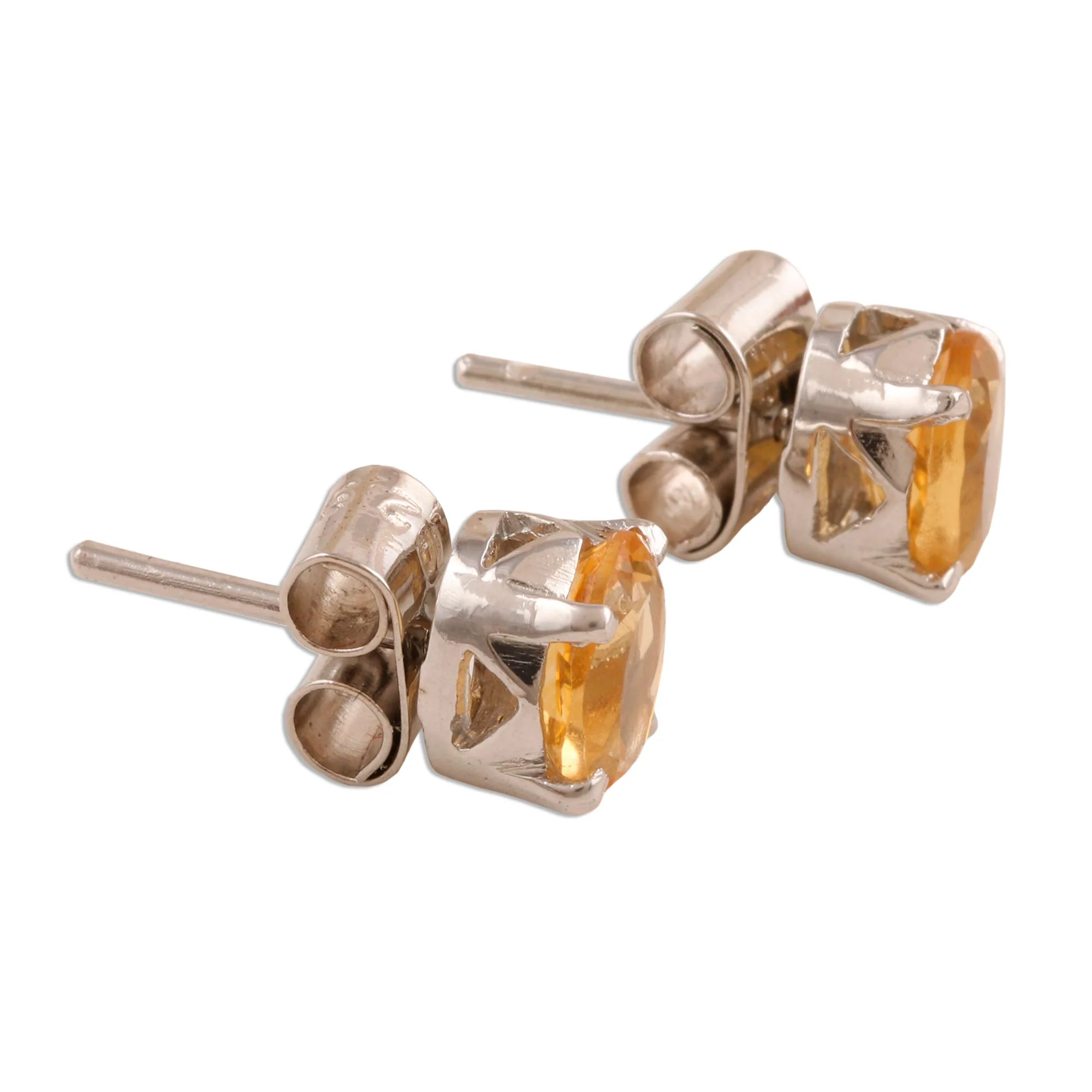Scintillate Citrine Birthstone Stud Earrings from India - Image 4