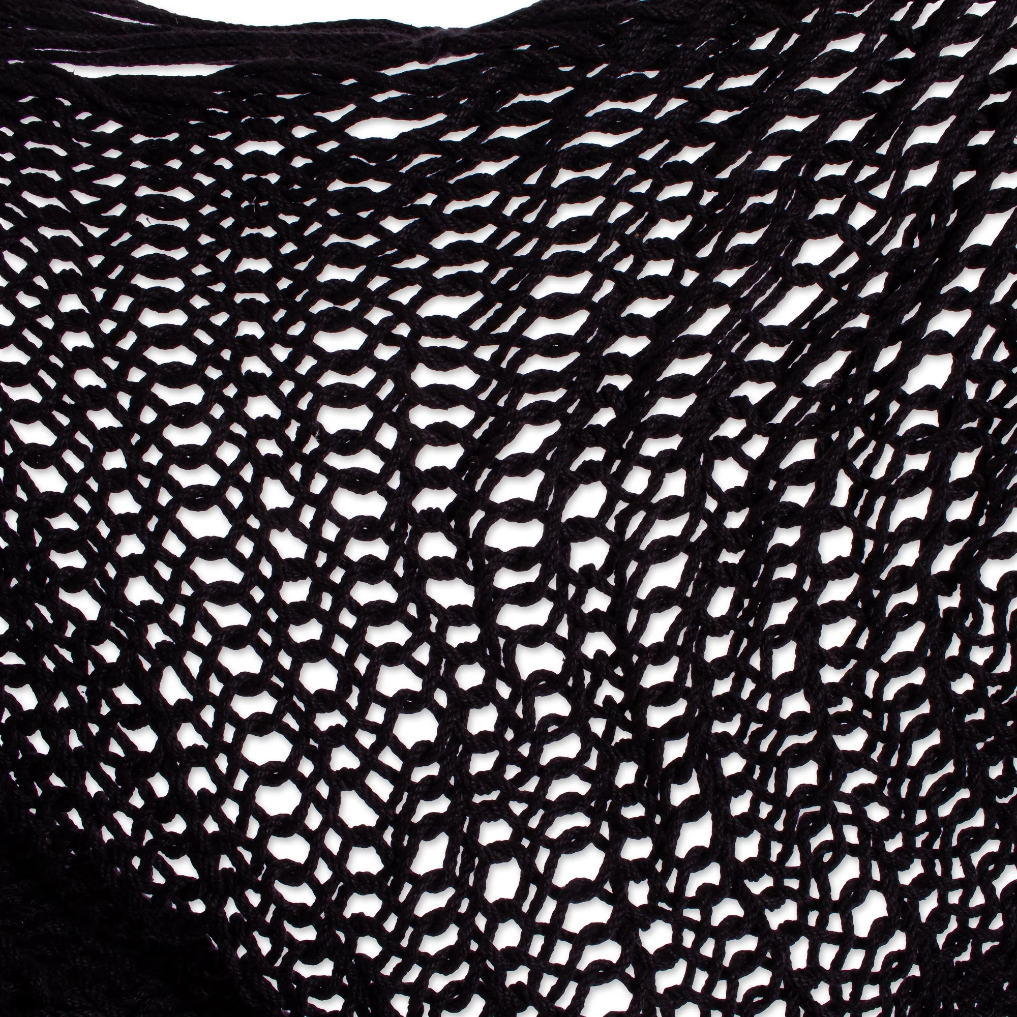 Sea Breezes in Black Black Fringed Cotton Rope Mayan Hammock Swing from Mexico - Image 4